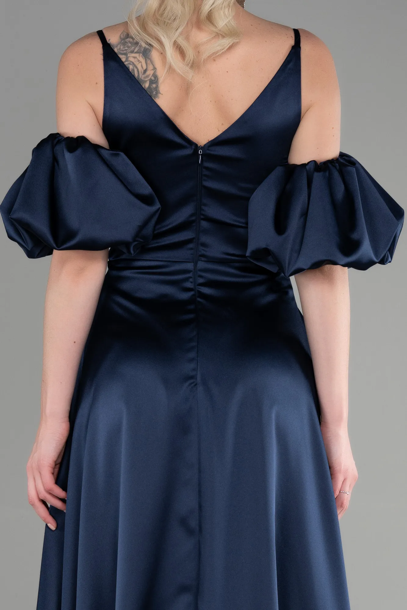 Navy Blue-Long Satin Prom Gown ABU3634