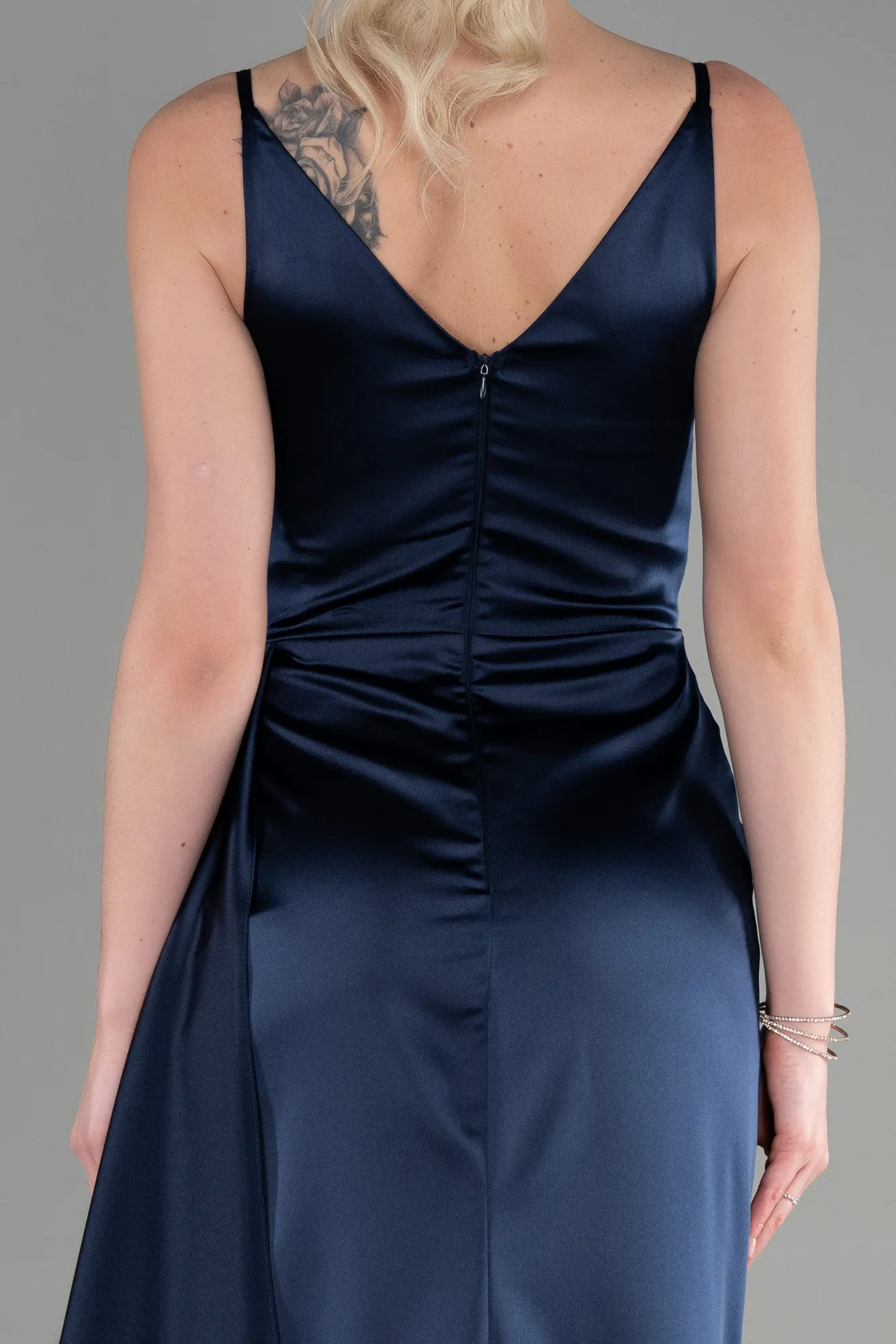 Navy Blue-Long Satin Prom Gown ABU3635