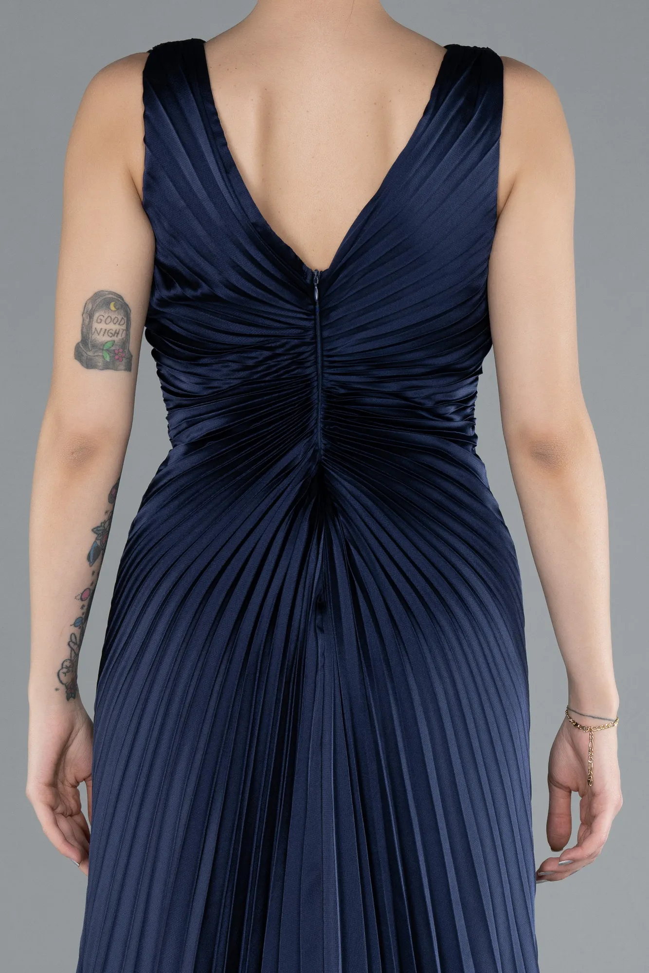 Navy Blue-Long Satin Prom Gown ABU4669