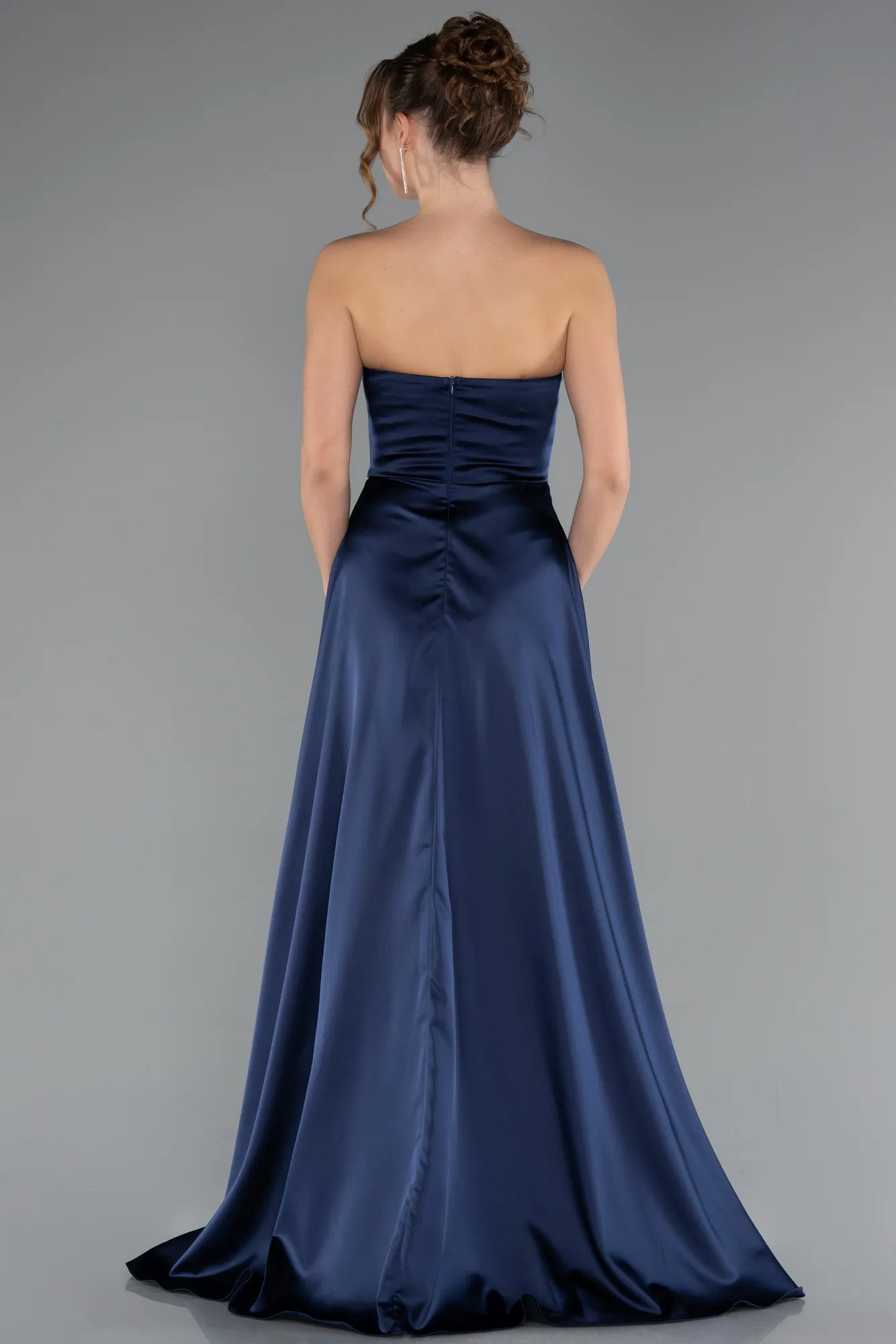 Navy Blue-Long Satin Prom Gown ABU5023