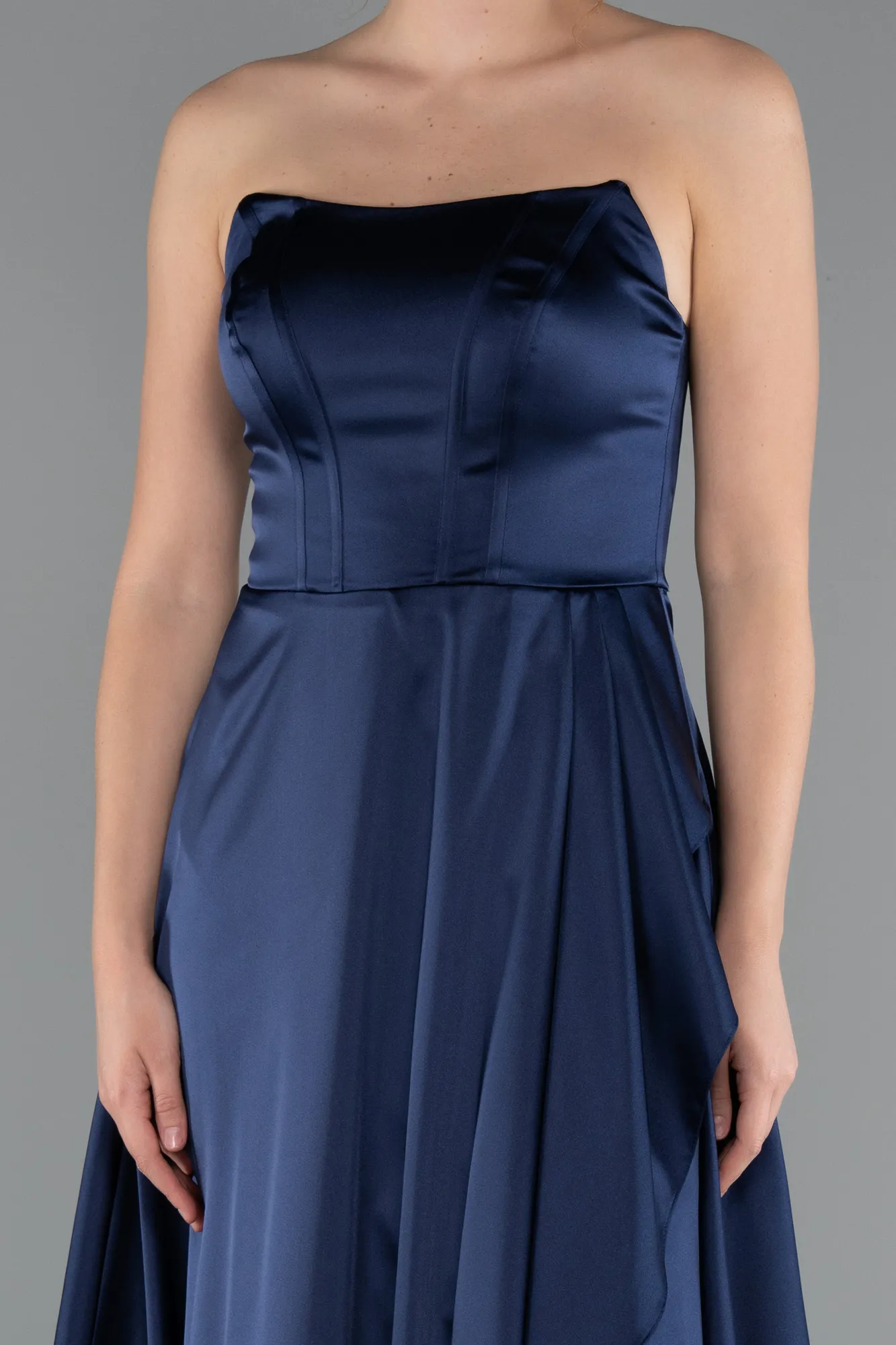 Navy Blue-Long Satin Prom Gown ABU5023