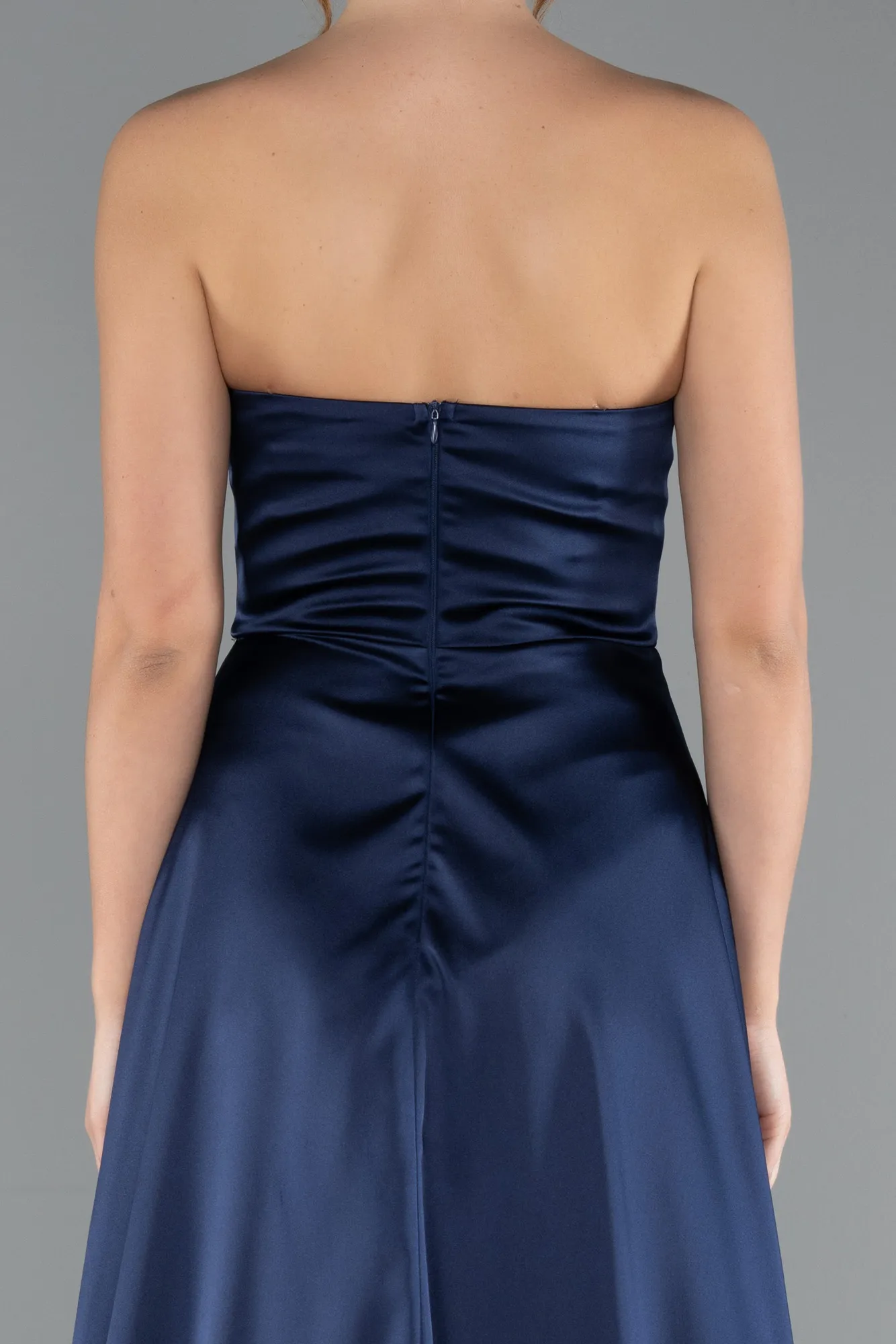 Navy Blue-Long Satin Prom Gown ABU5023