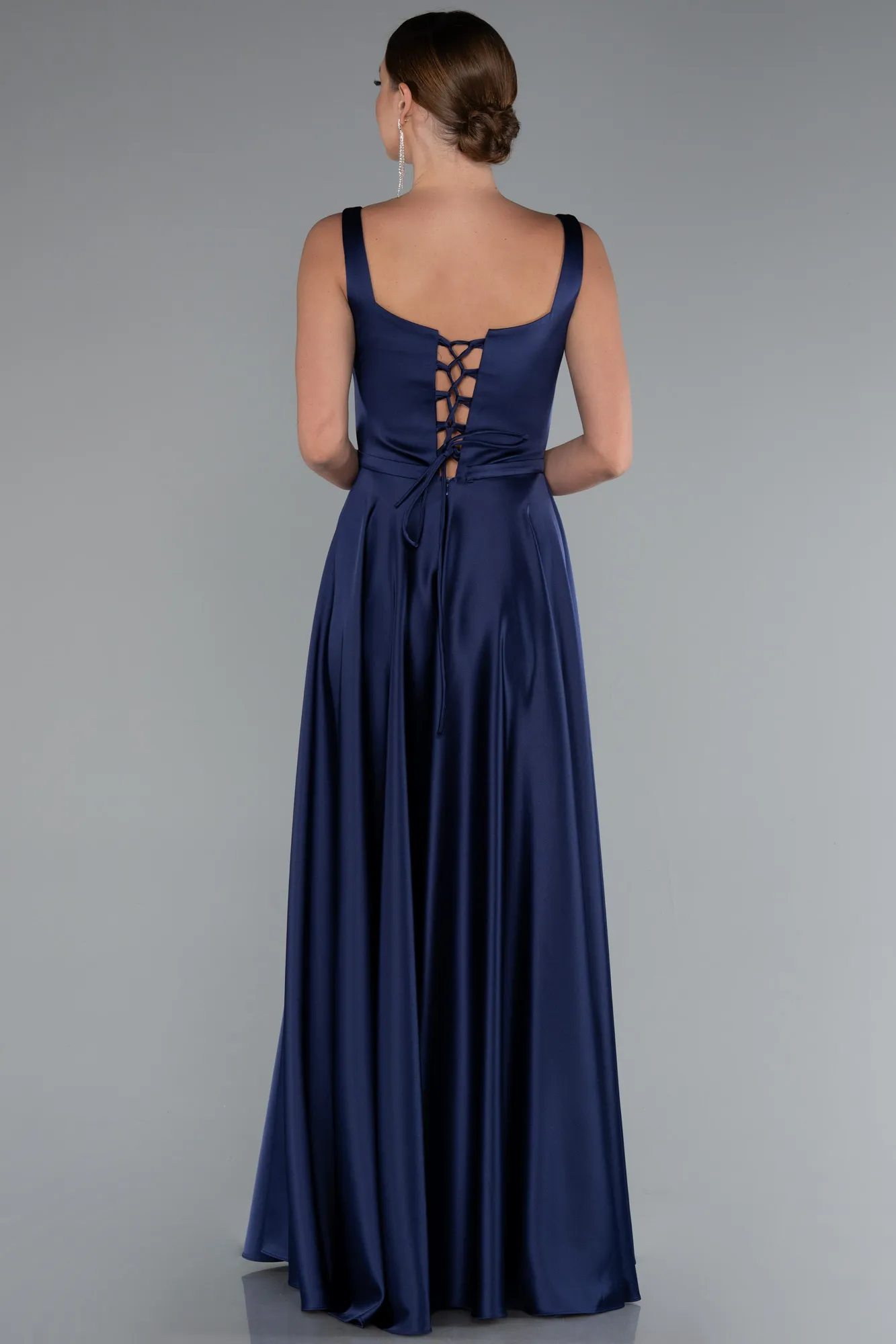Navy Blue-Long Satin Prom Gown ABU5059