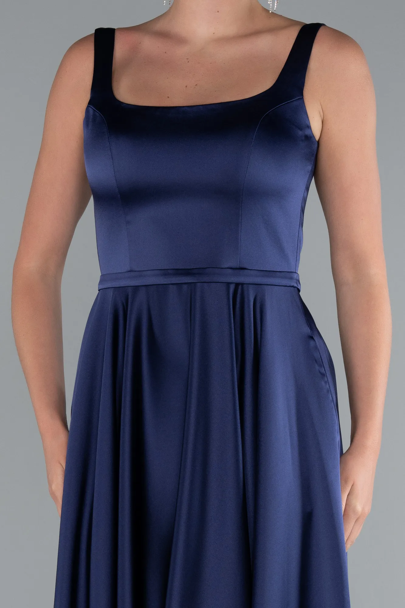 Navy Blue-Long Satin Prom Gown ABU5059