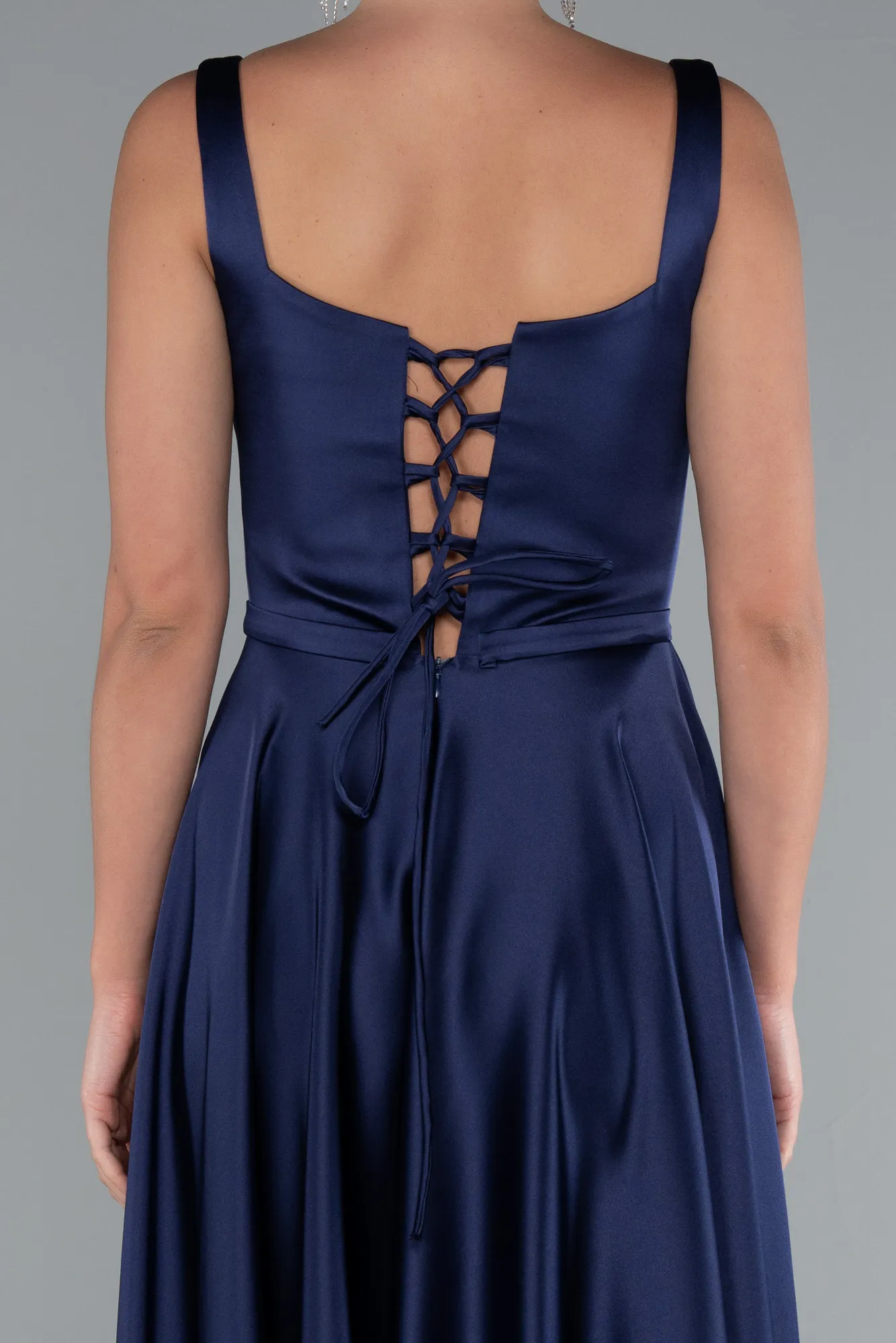 Navy Blue-Long Satin Prom Gown ABU5059