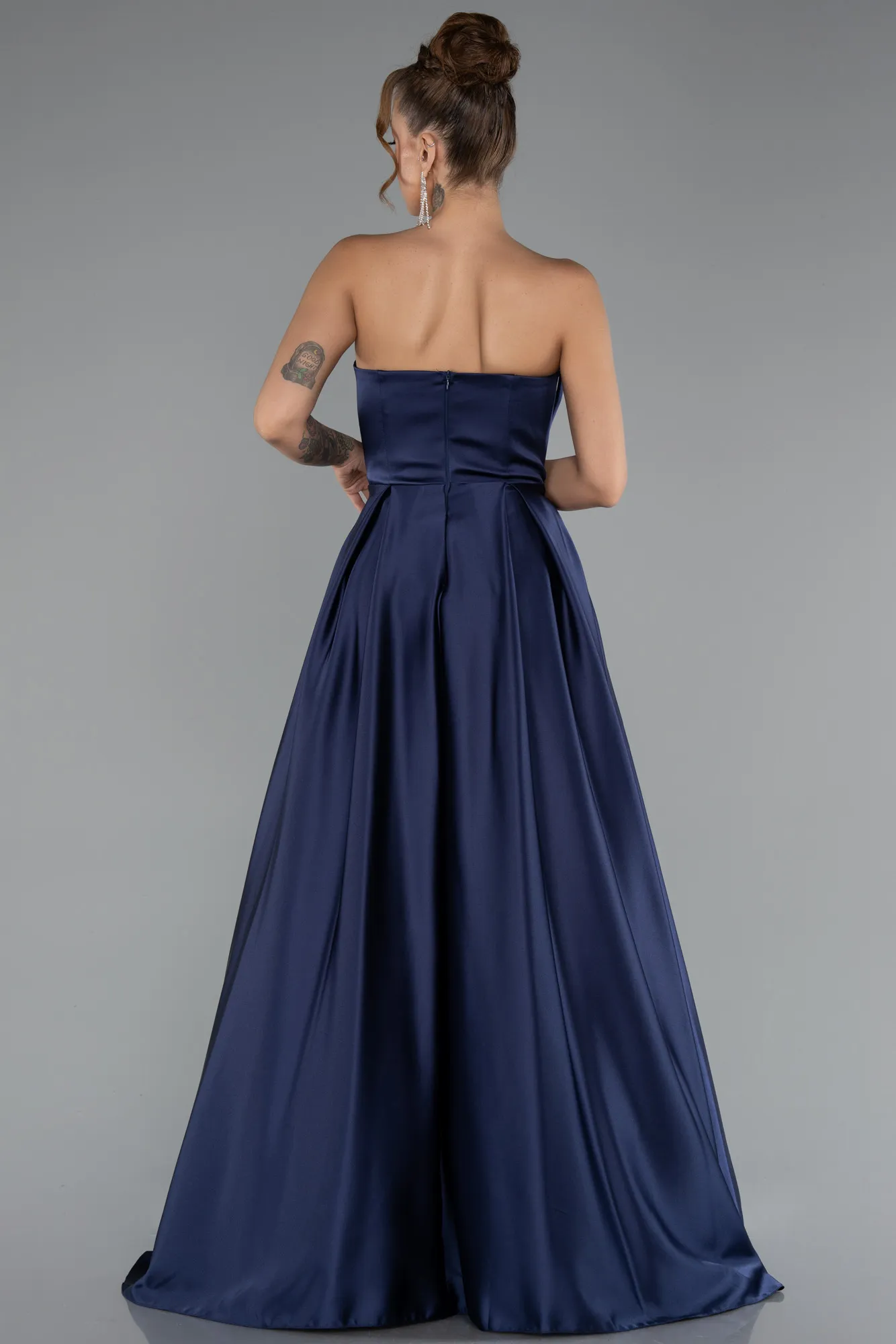 Navy Blue-Long Satin Prom Gown ABU5105