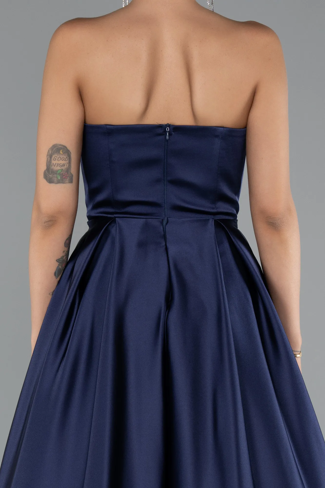 Navy Blue-Long Satin Prom Gown ABU5105