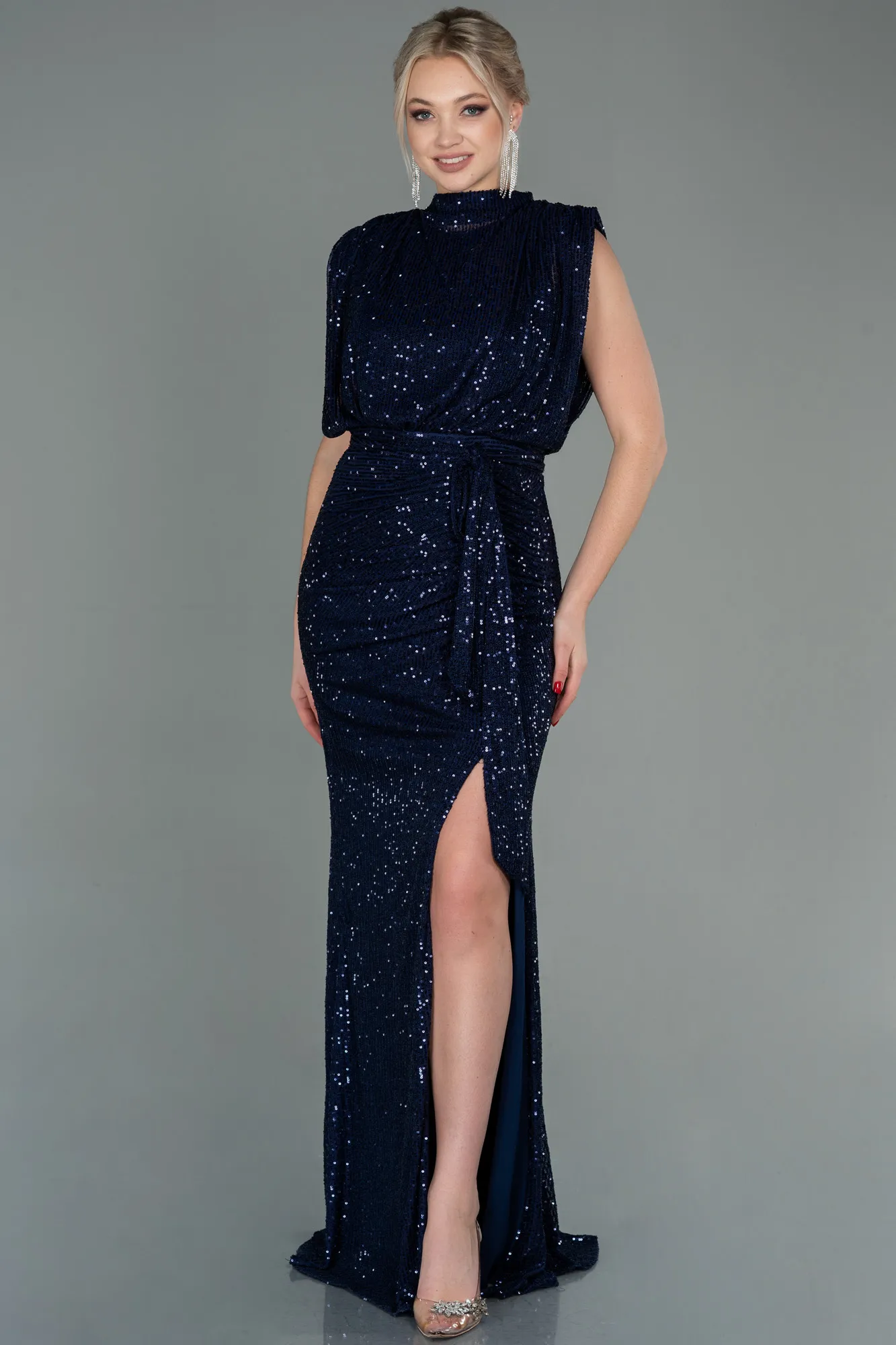 Navy Blue-Long Scaly Evening Dress ABU2752