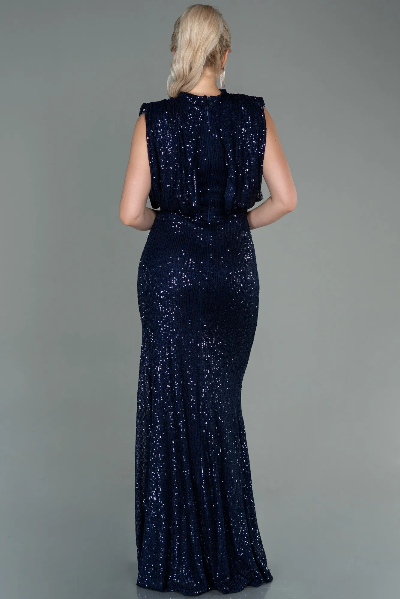 Navy Blue-Long Scaly Evening Dress ABU2752