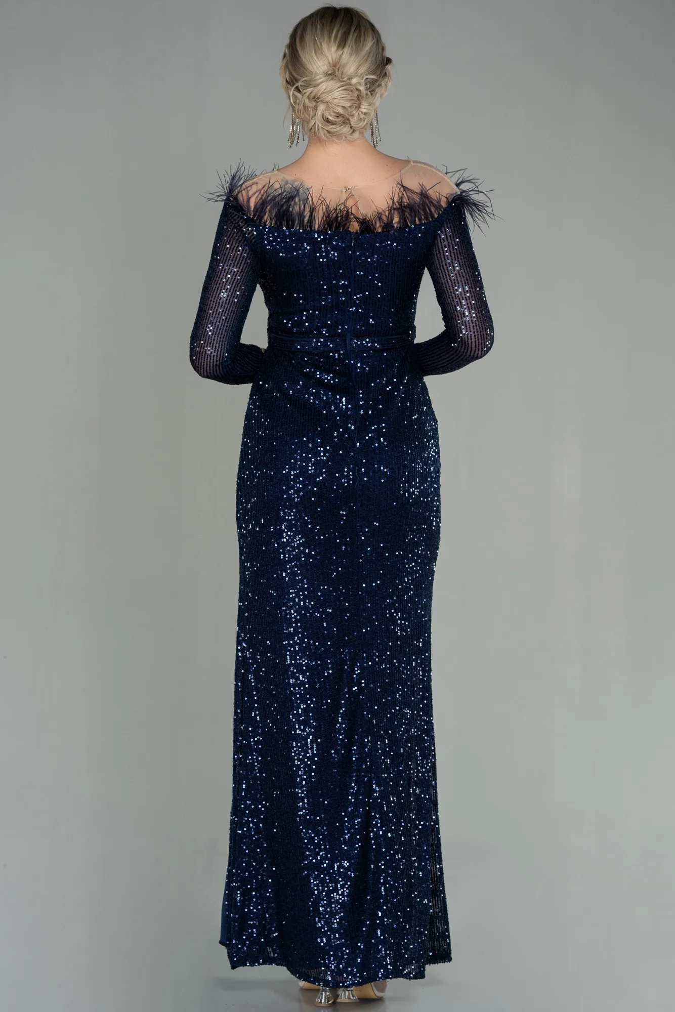 Navy Blue-Long Scaly Evening Dress ABU2820