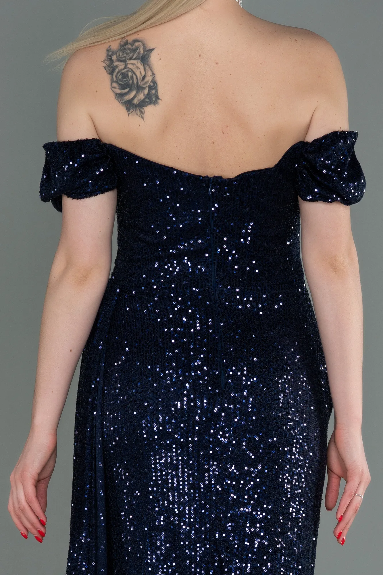 Navy Blue-Long Scaly Evening Dress ABU2987