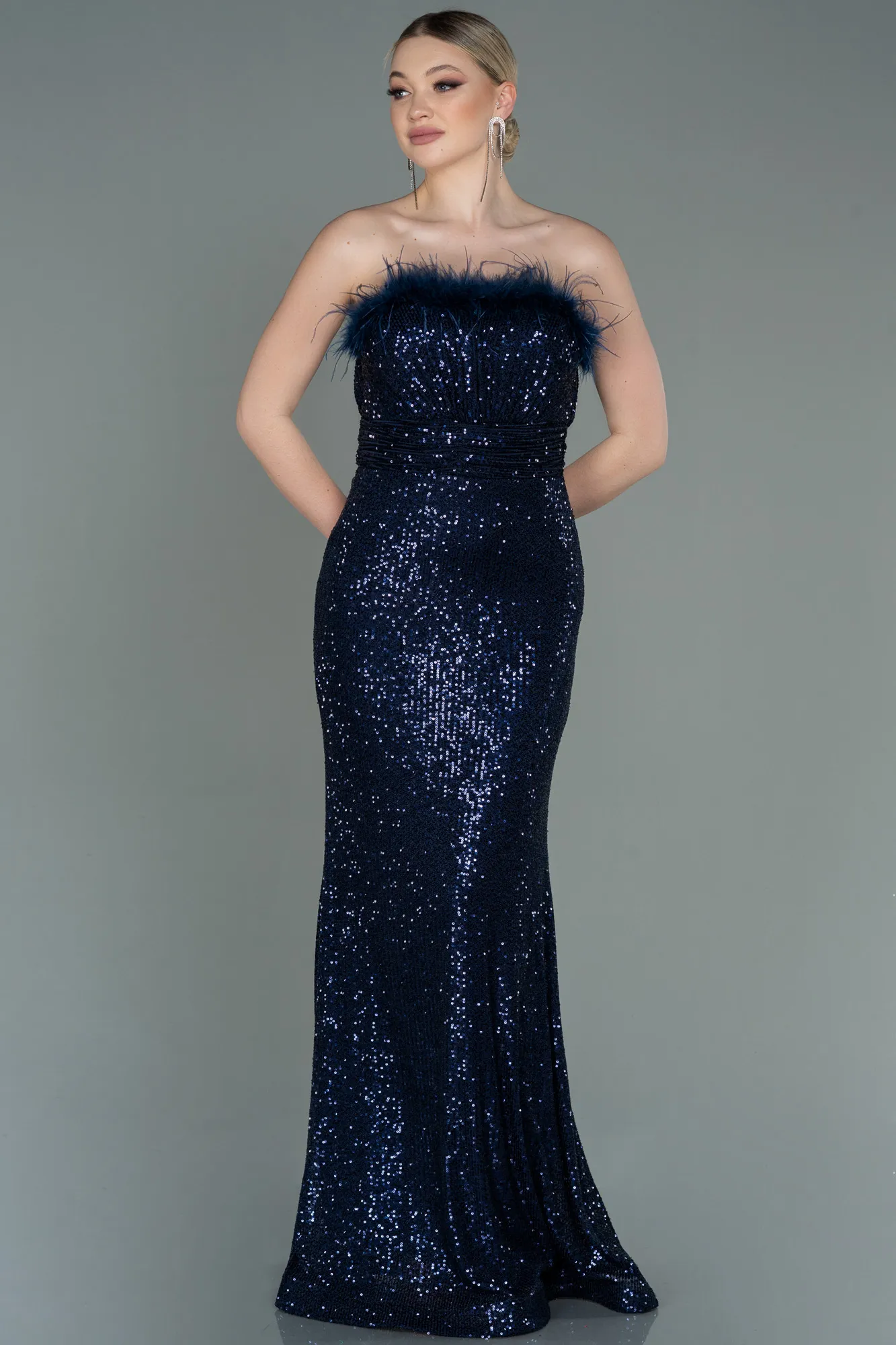 Navy Blue-Long Scaly Evening Dress ABU3067
