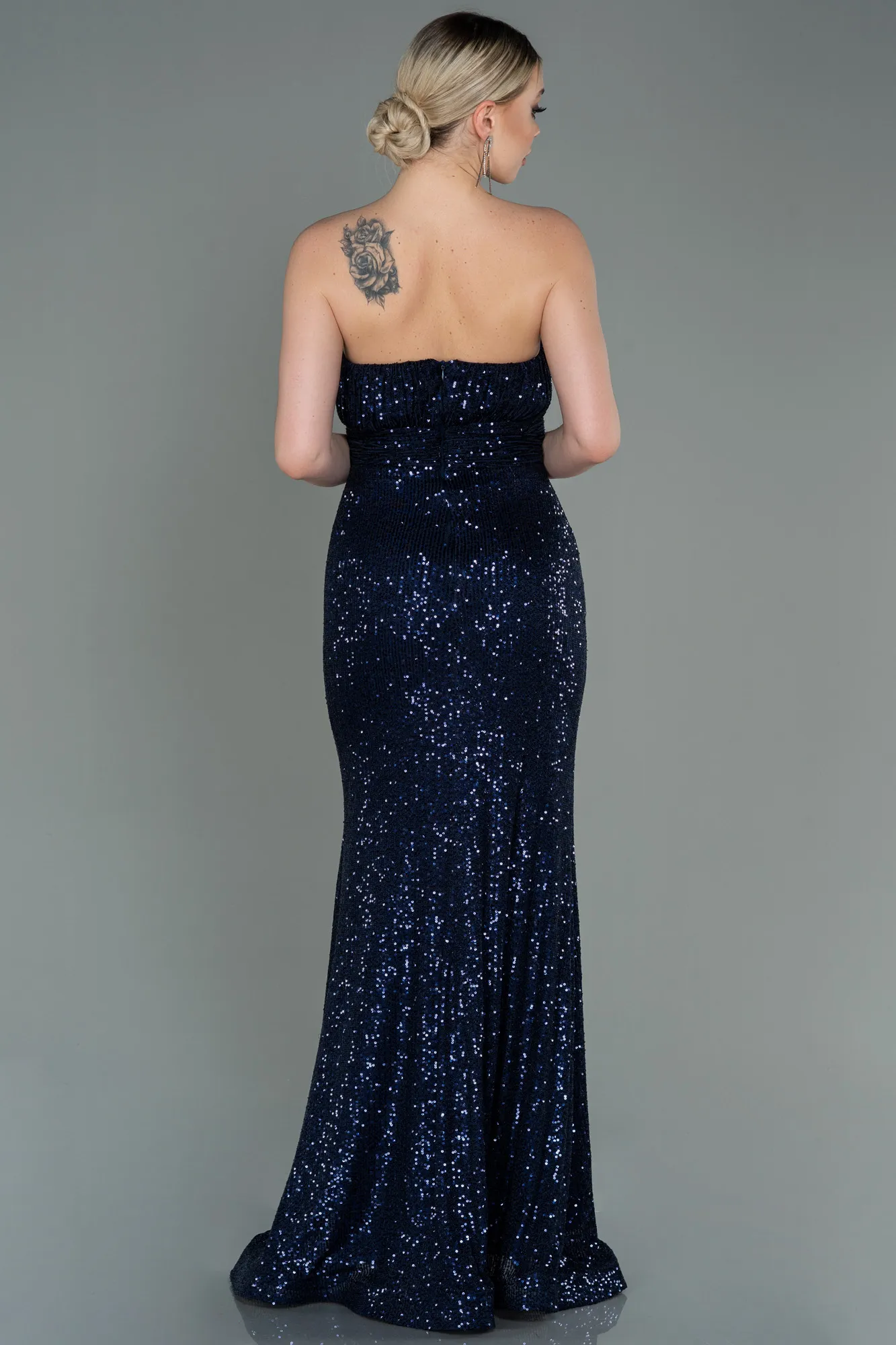 Navy Blue-Long Scaly Evening Dress ABU3067