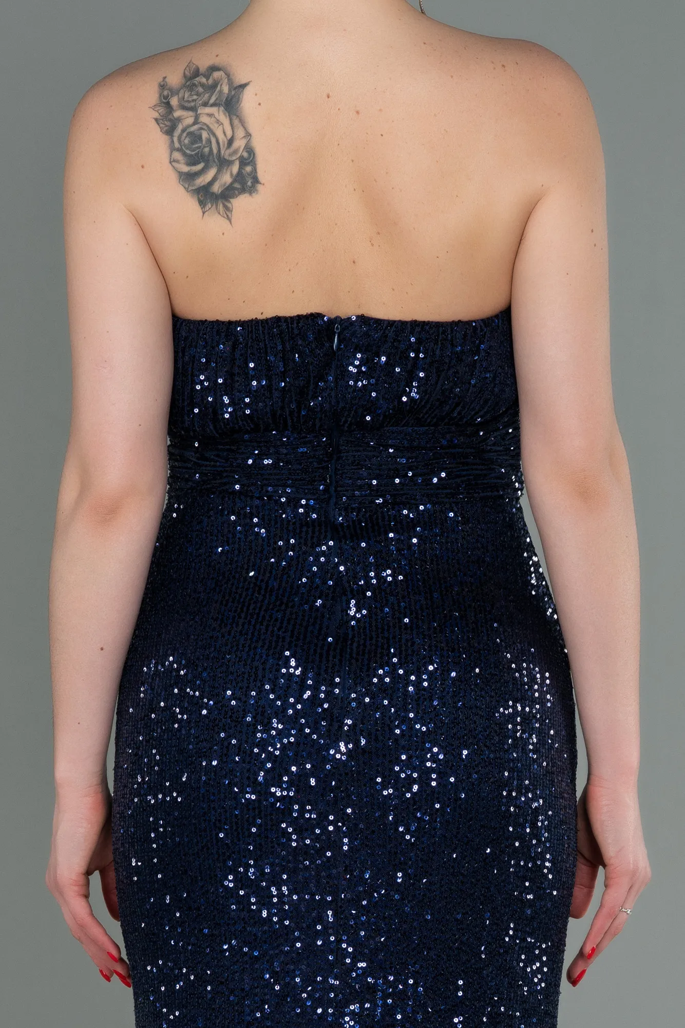 Navy Blue-Long Scaly Evening Dress ABU3067