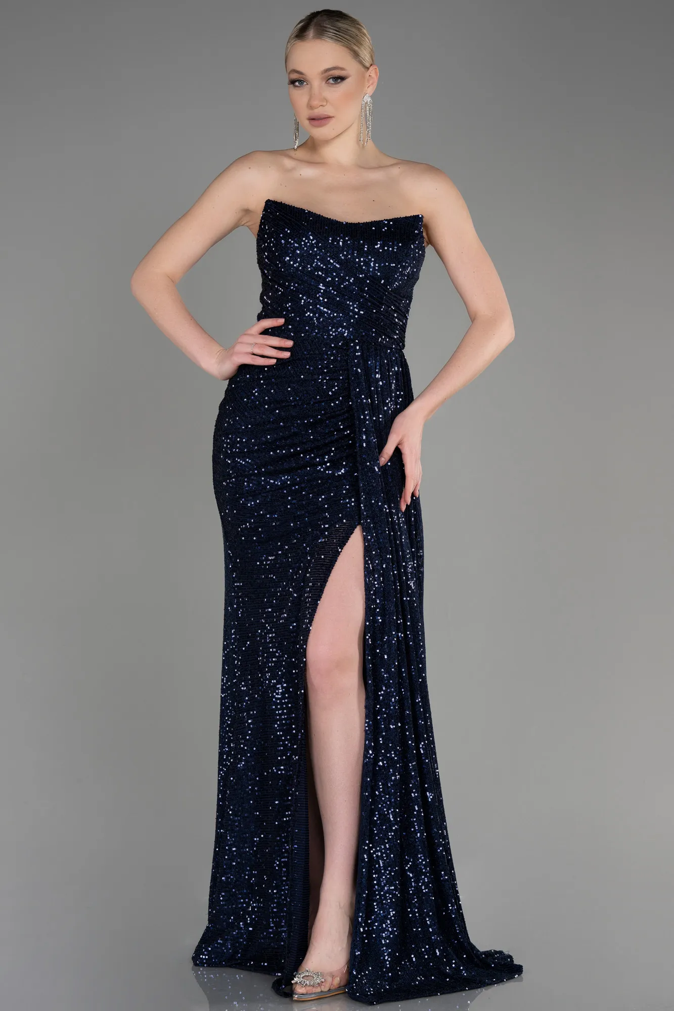 Navy Blue-Long Scaly Evening Dress ABU3134