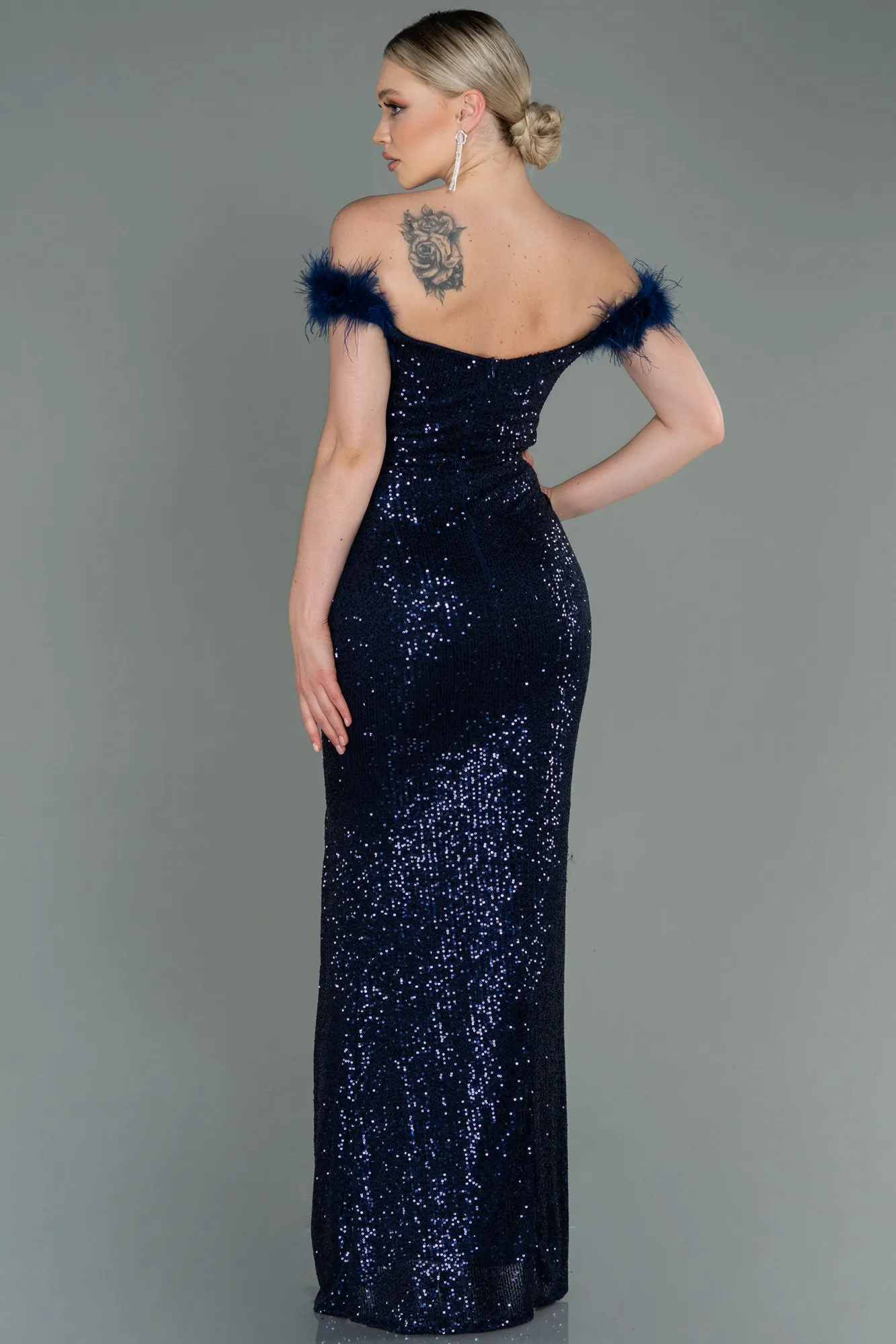 Navy Blue-Long Scaly Evening Dress ABU3191