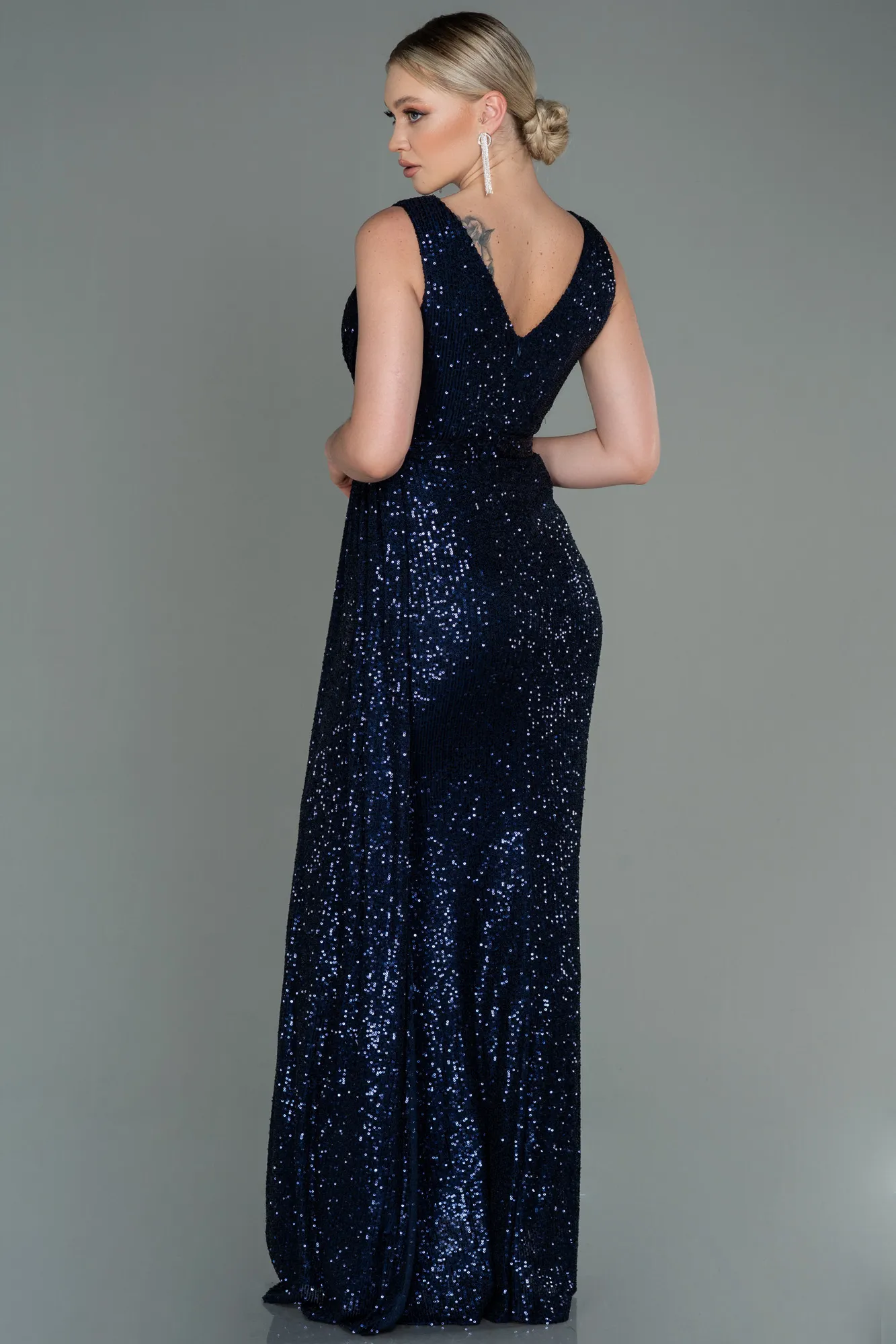 Navy Blue-Long Scaly Evening Dress ABU3201