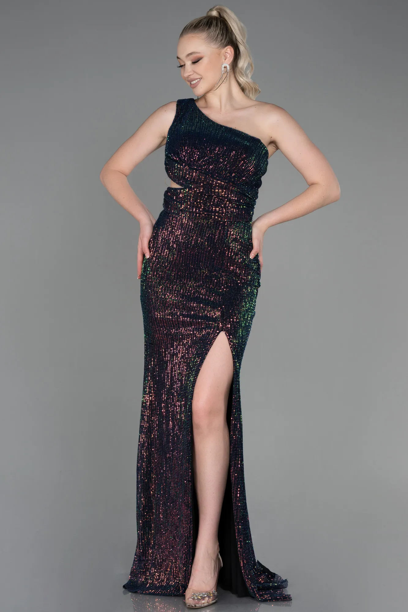 Navy Blue-Long Scaly Evening Dress ABU3231