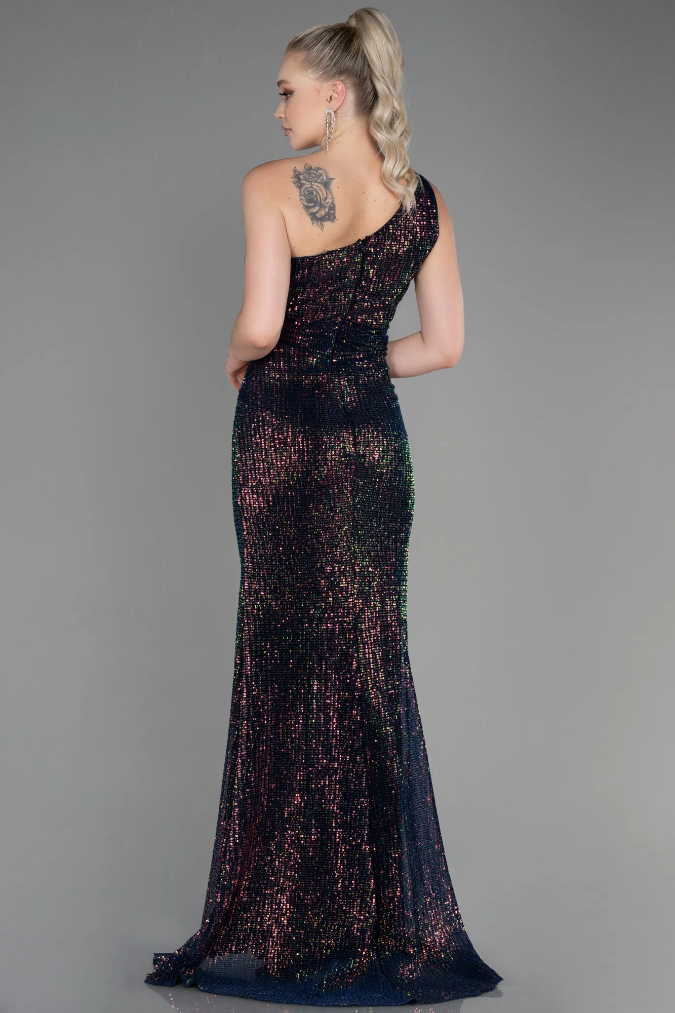 Navy Blue-Long Scaly Evening Dress ABU3231