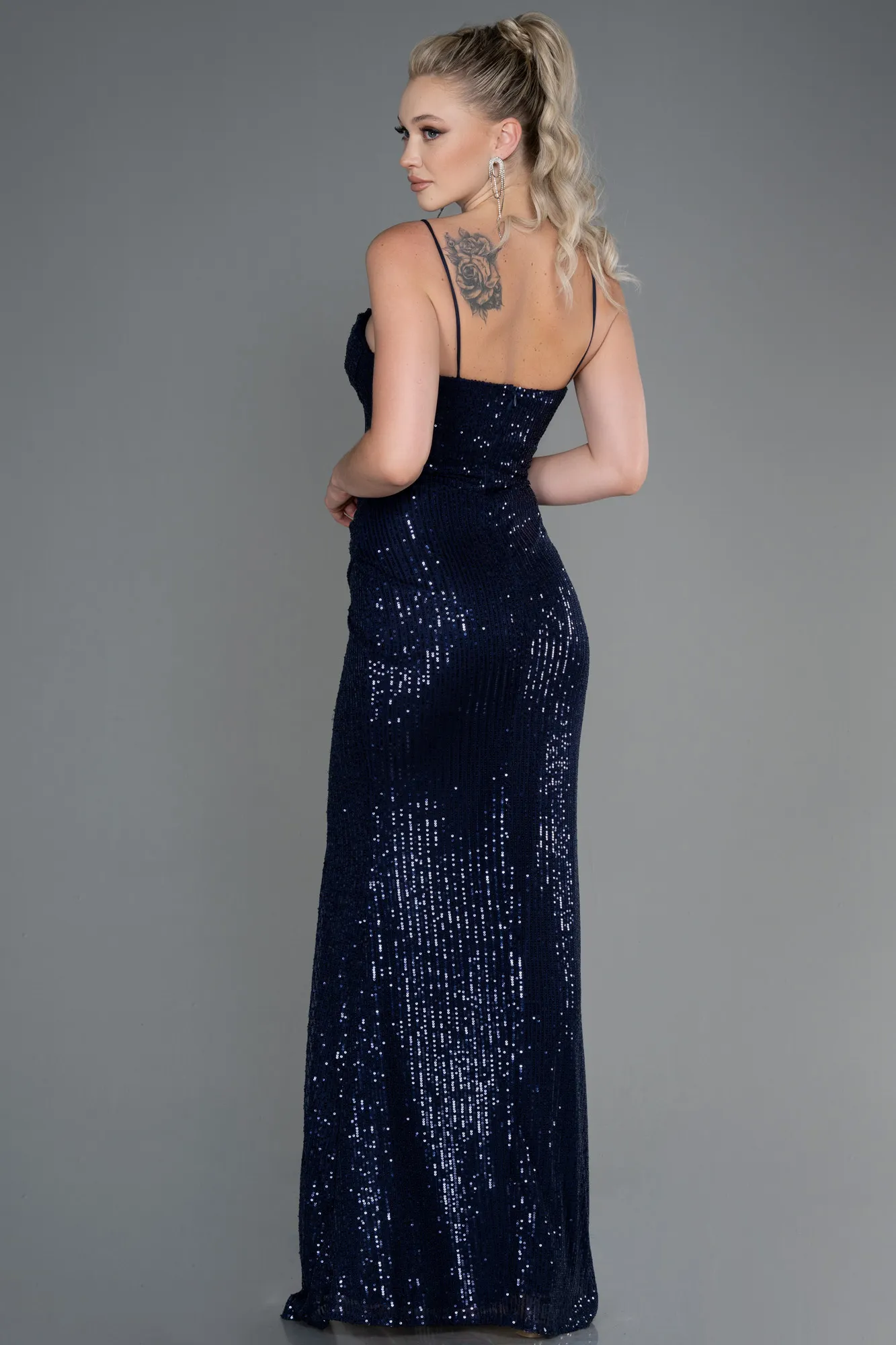 Navy Blue-Long Scaly Evening Dress ABU3246