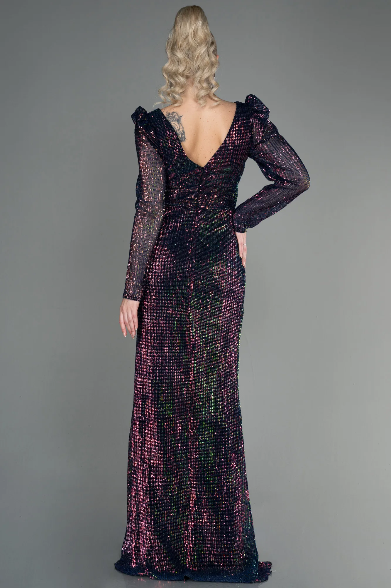 Navy Blue-Long Scaly Evening Dress ABU3273