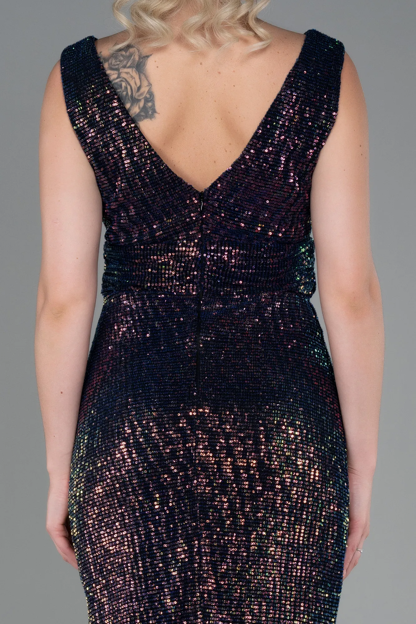 Navy Blue-Long Scaly Evening Dress ABU3274