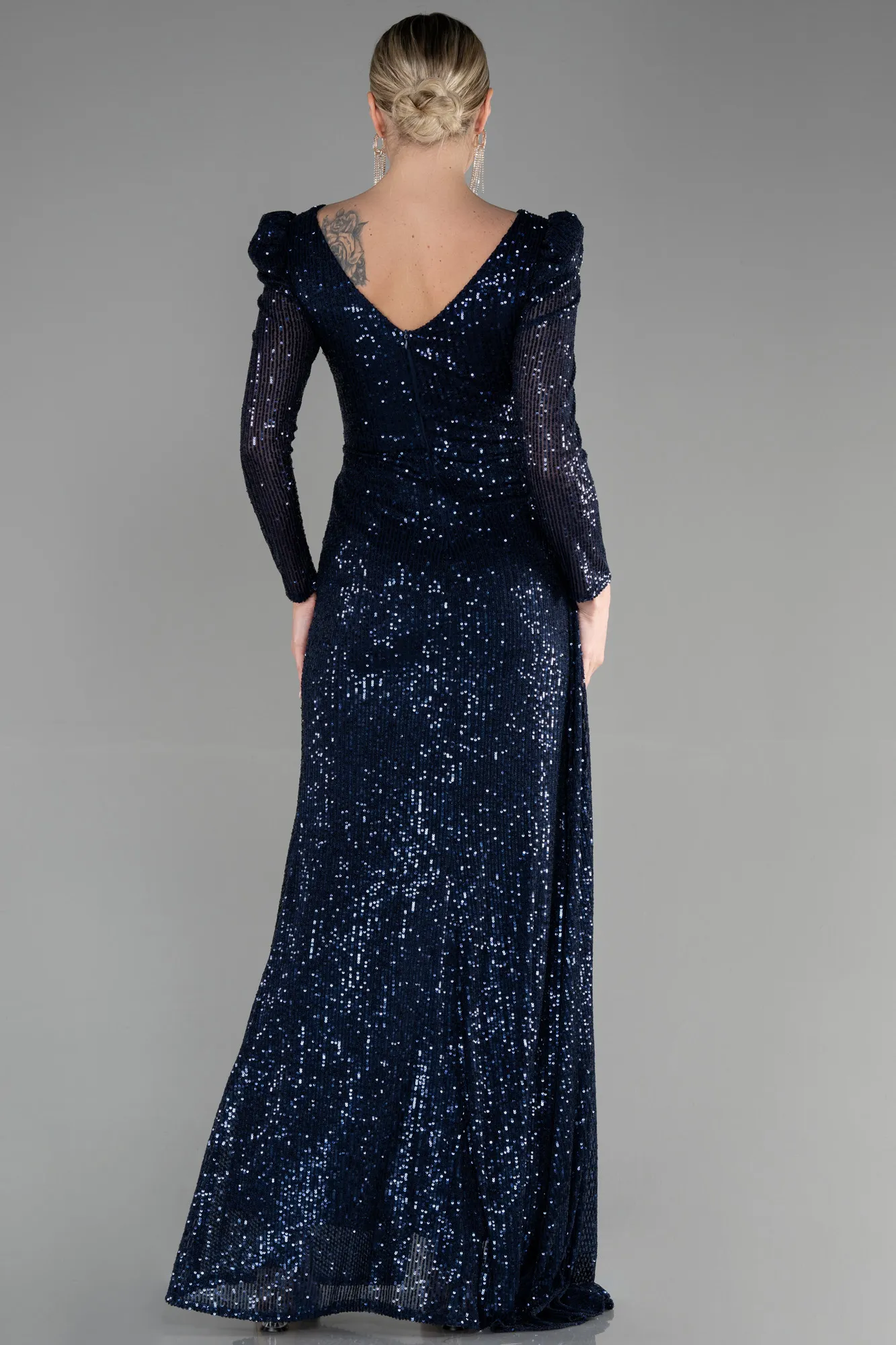 Navy Blue-Long Scaly Evening Dress ABU3501