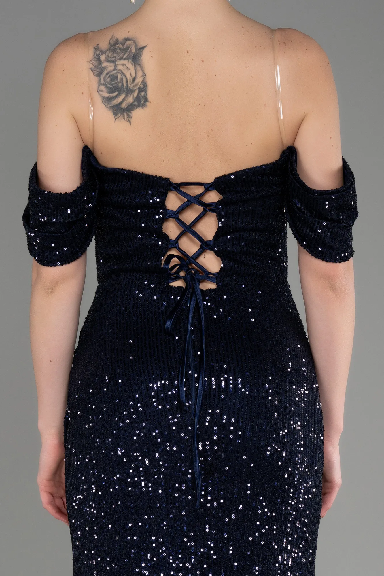 Navy Blue-Long Scaly Evening Dress ABU3766