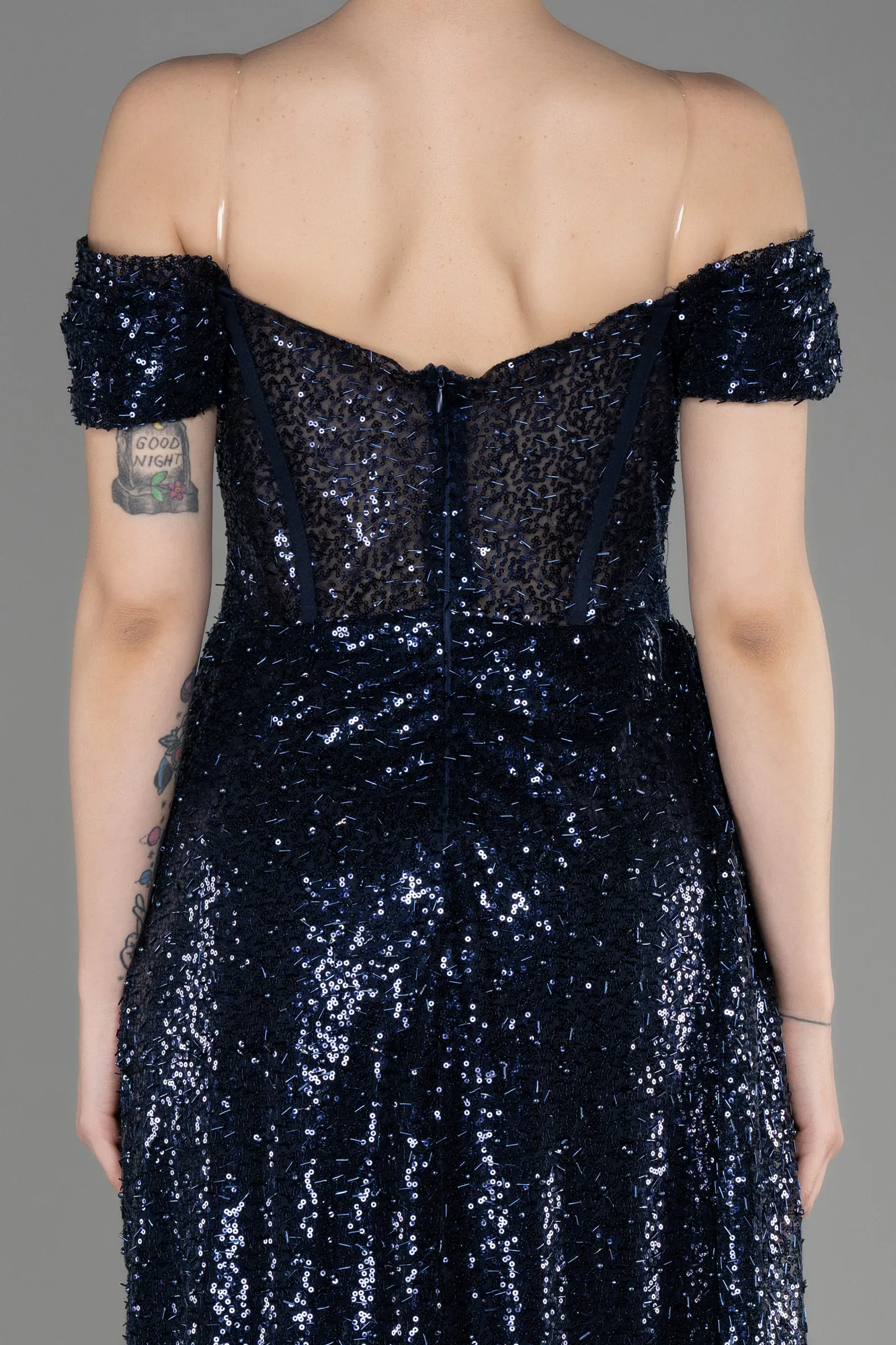 Navy Blue-Long Scaly Evening Dress ABU3794