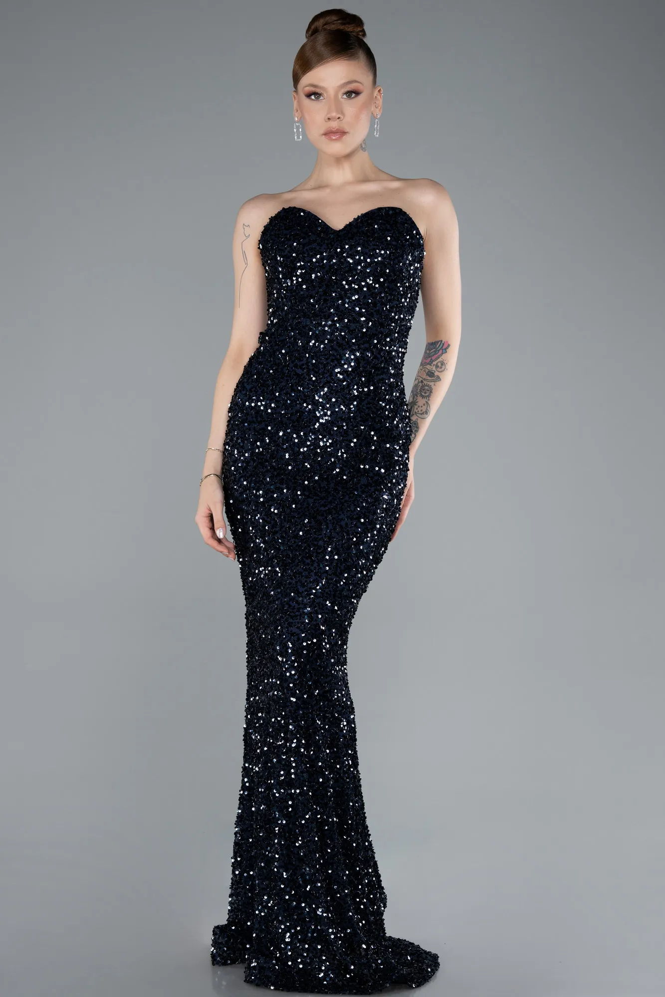 Navy Blue-Long Scaly Evening Dress ABU4910