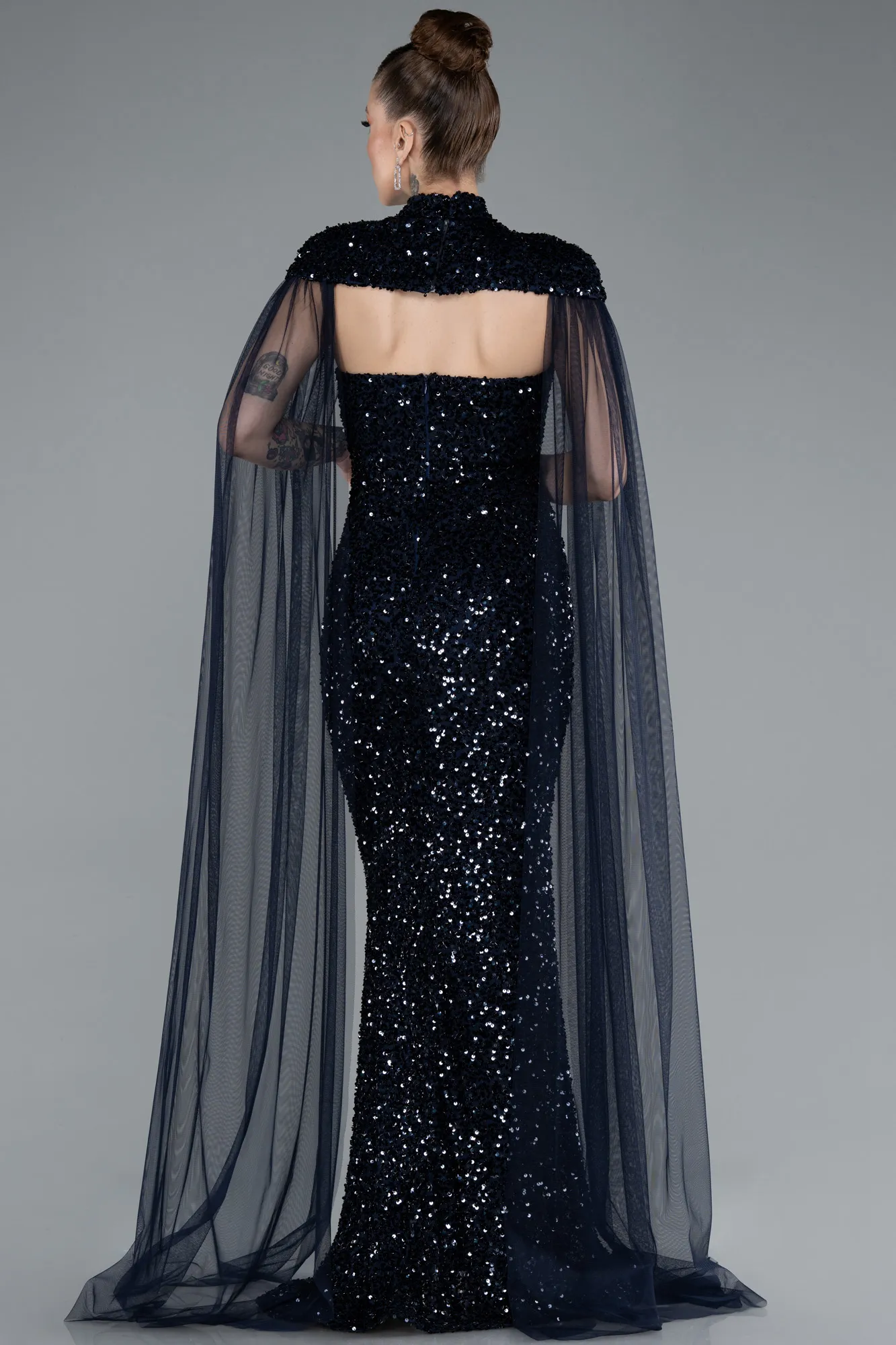 Navy Blue-Long Scaly Evening Dress ABU4910