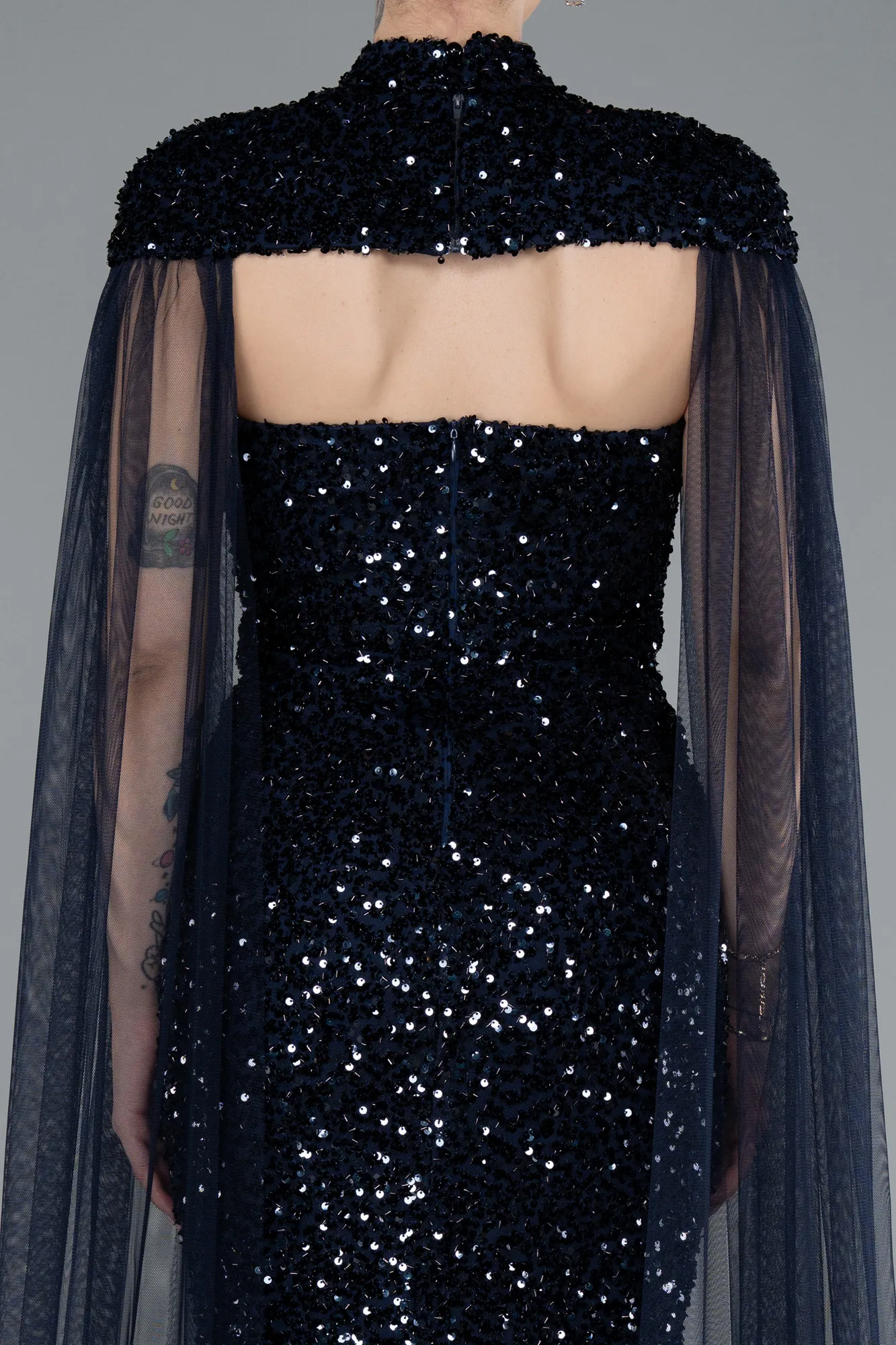 Navy Blue-Long Scaly Evening Dress ABU4910