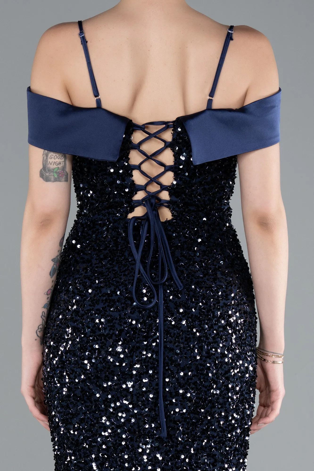 Navy Blue-Long Scaly Evening Dress ABU4929