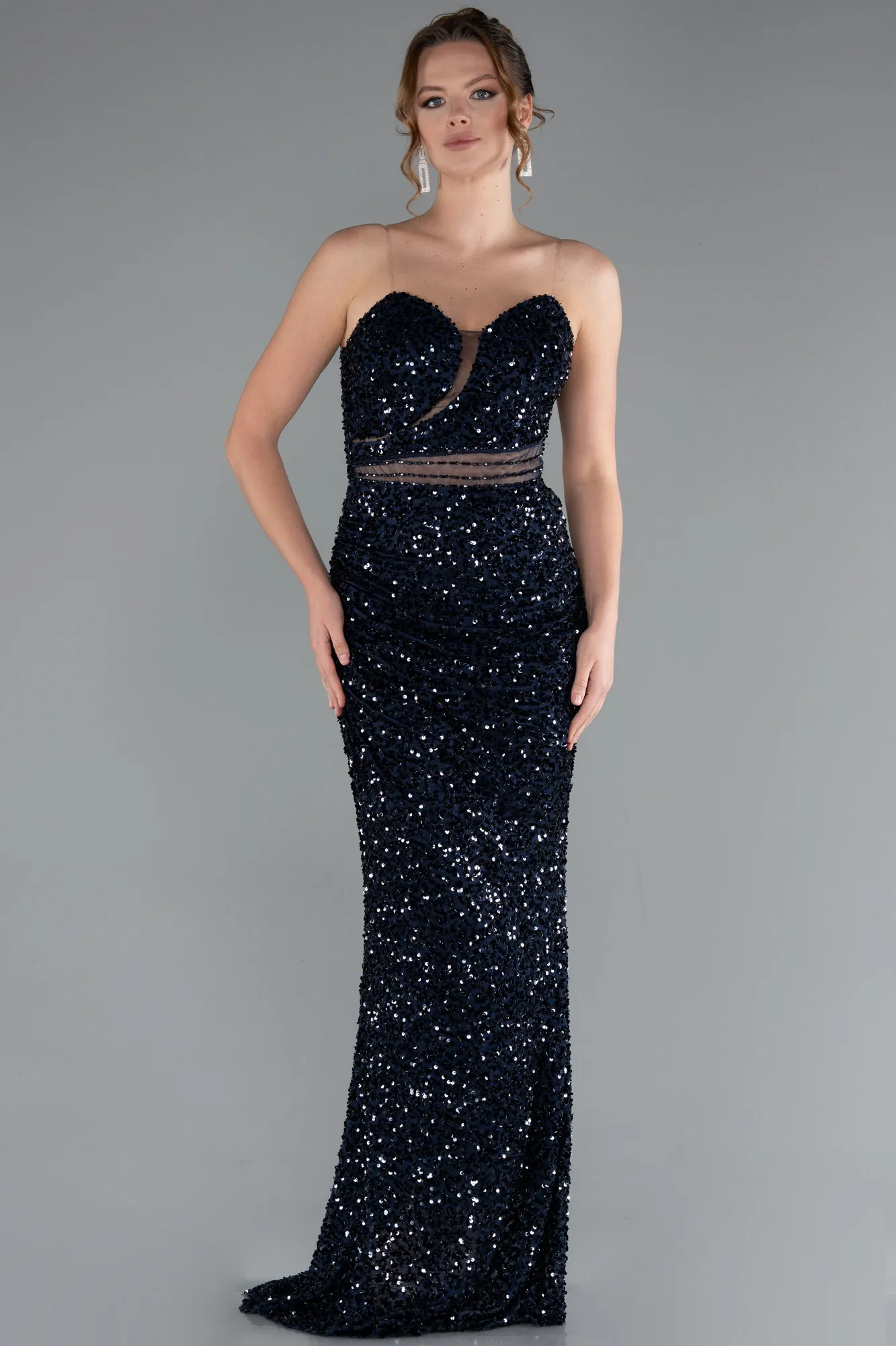 Navy Blue-Long Scaly Evening Dress ABU5014