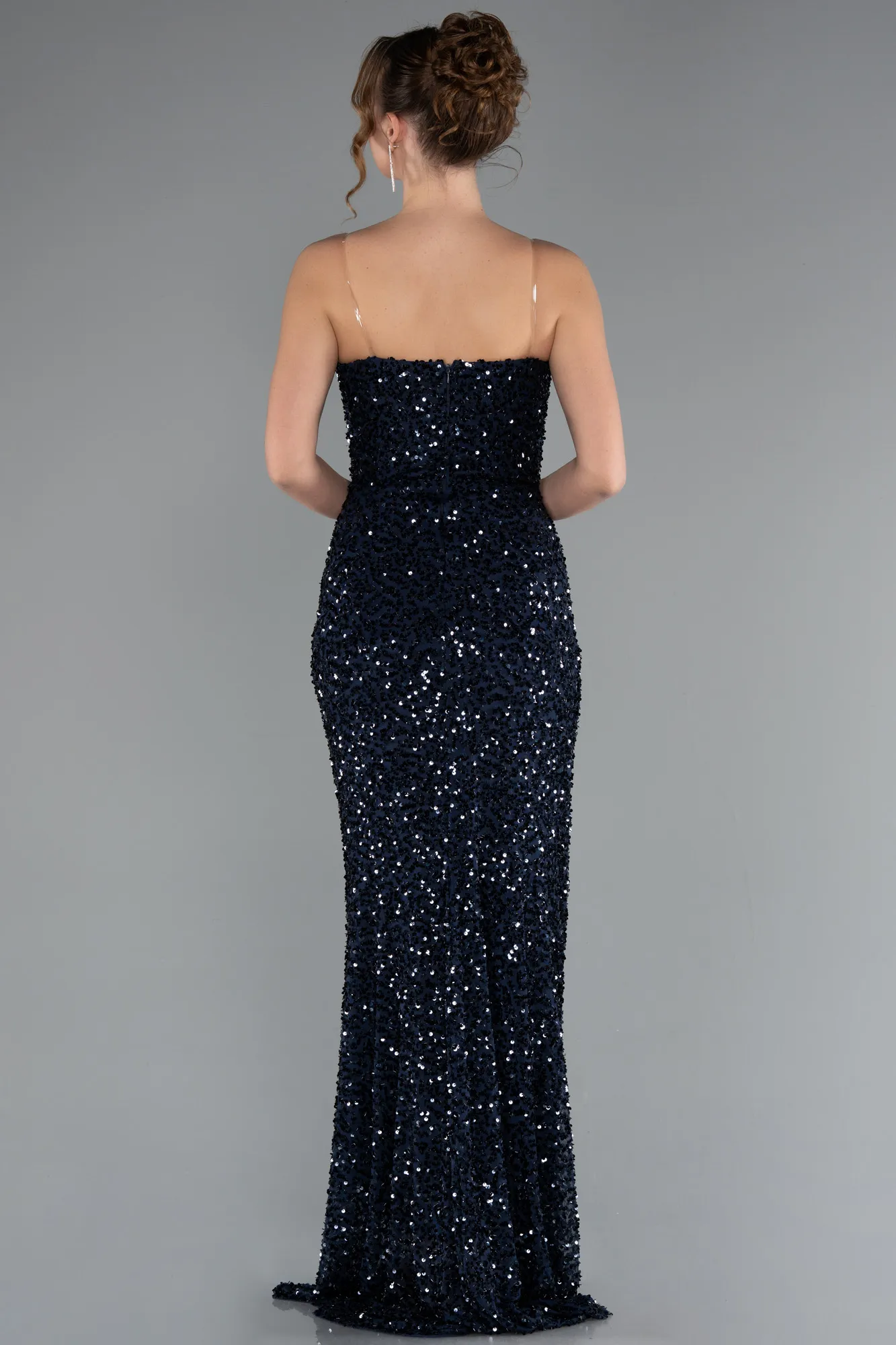 Navy Blue-Long Scaly Evening Dress ABU5014