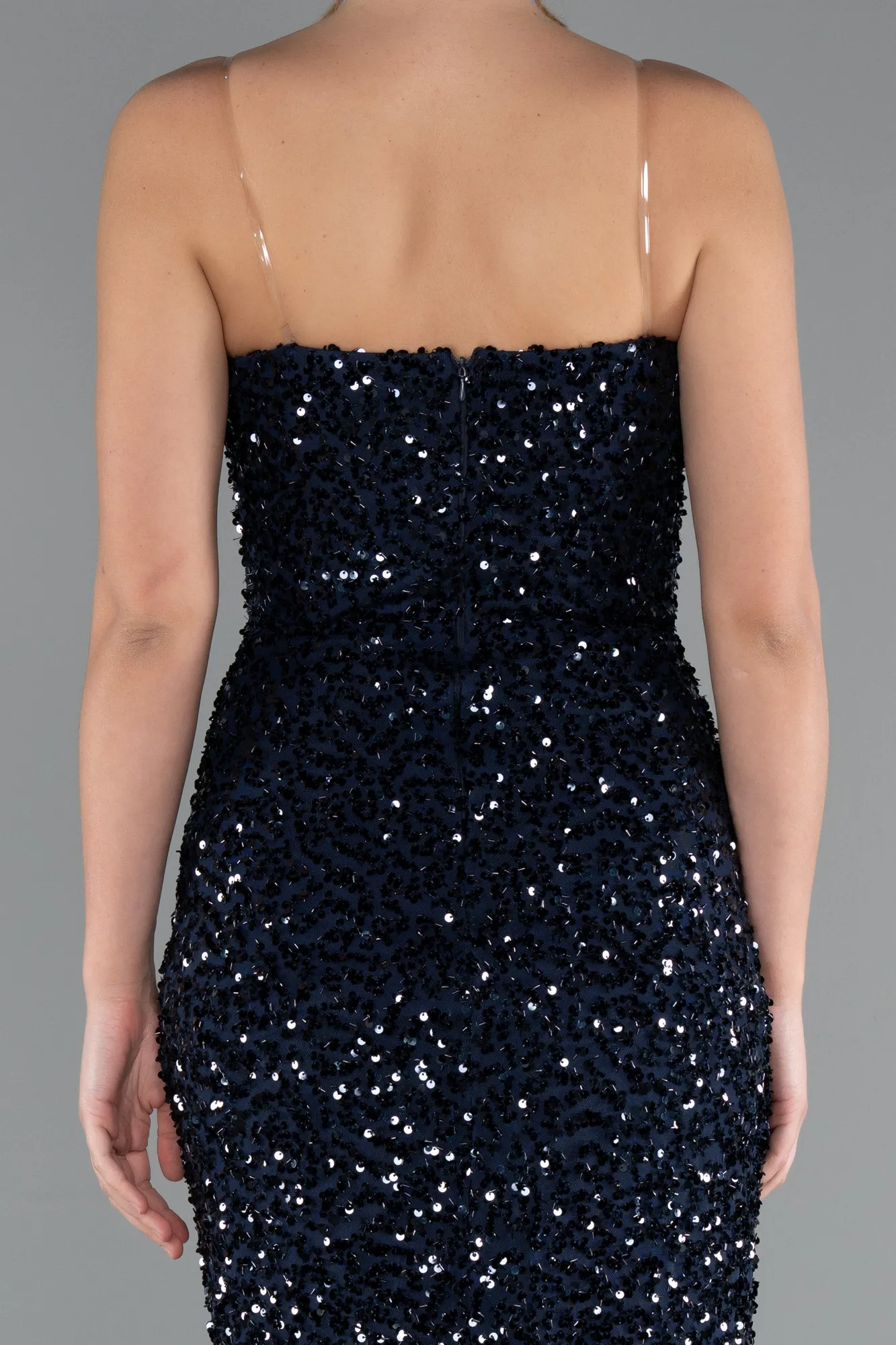 Navy Blue-Long Scaly Evening Dress ABU5014