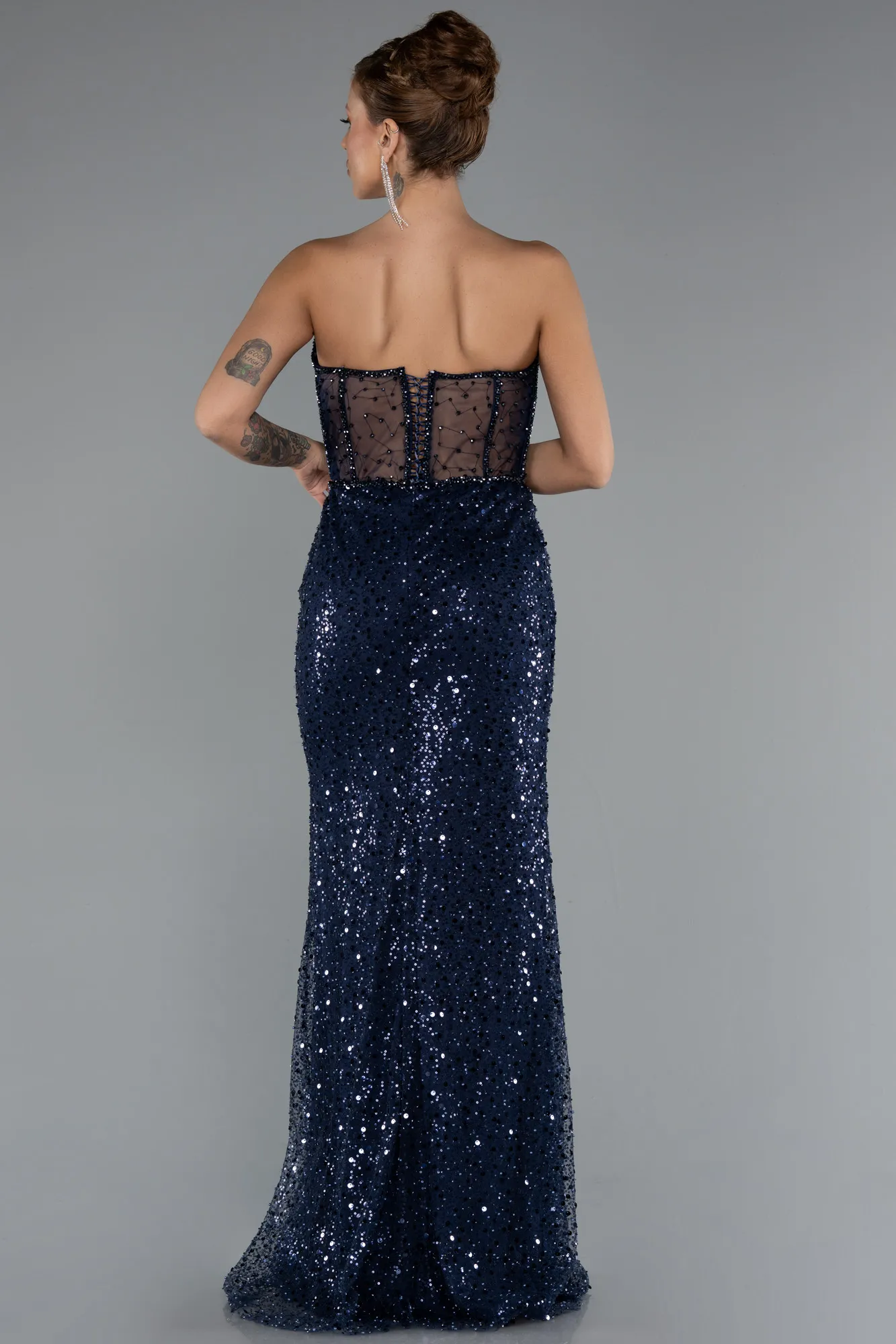 Navy Blue-Long Scaly Evening Dress ABU5069