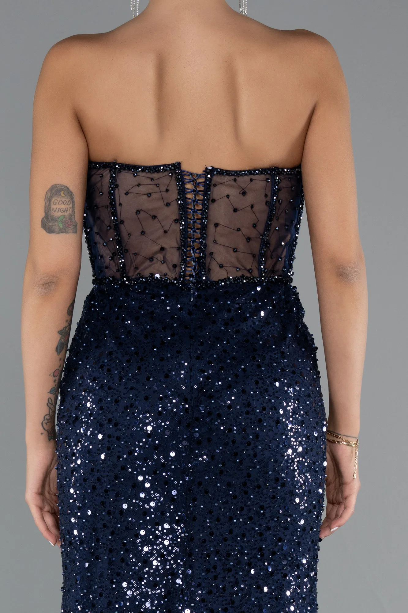 Navy Blue-Long Scaly Evening Dress ABU5069