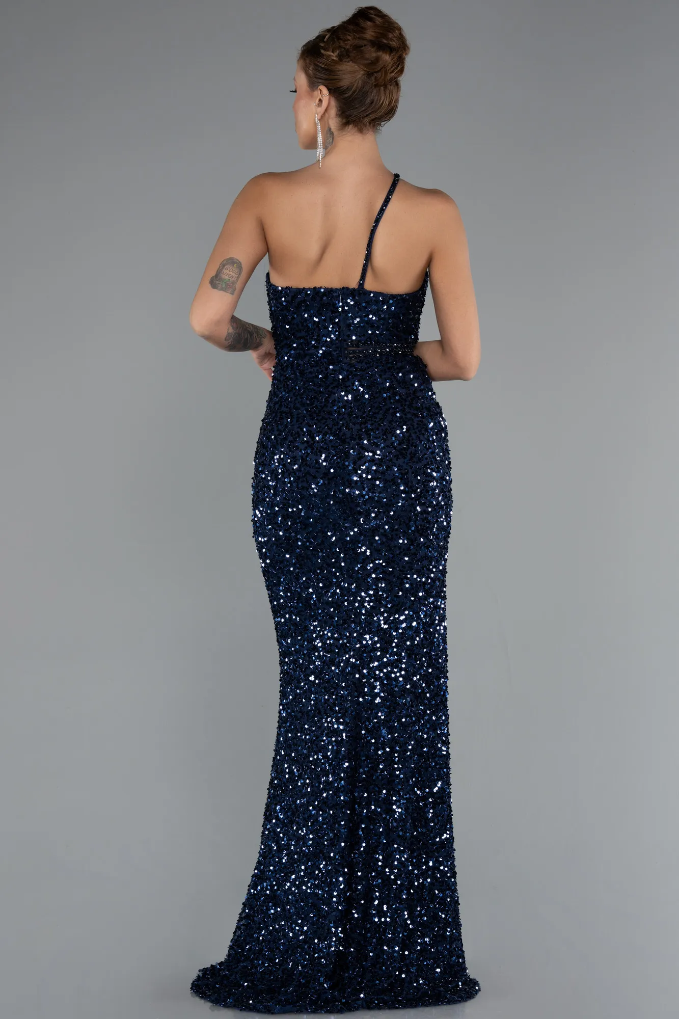 Navy Blue-Long Scaly Evening Dress ABU5070