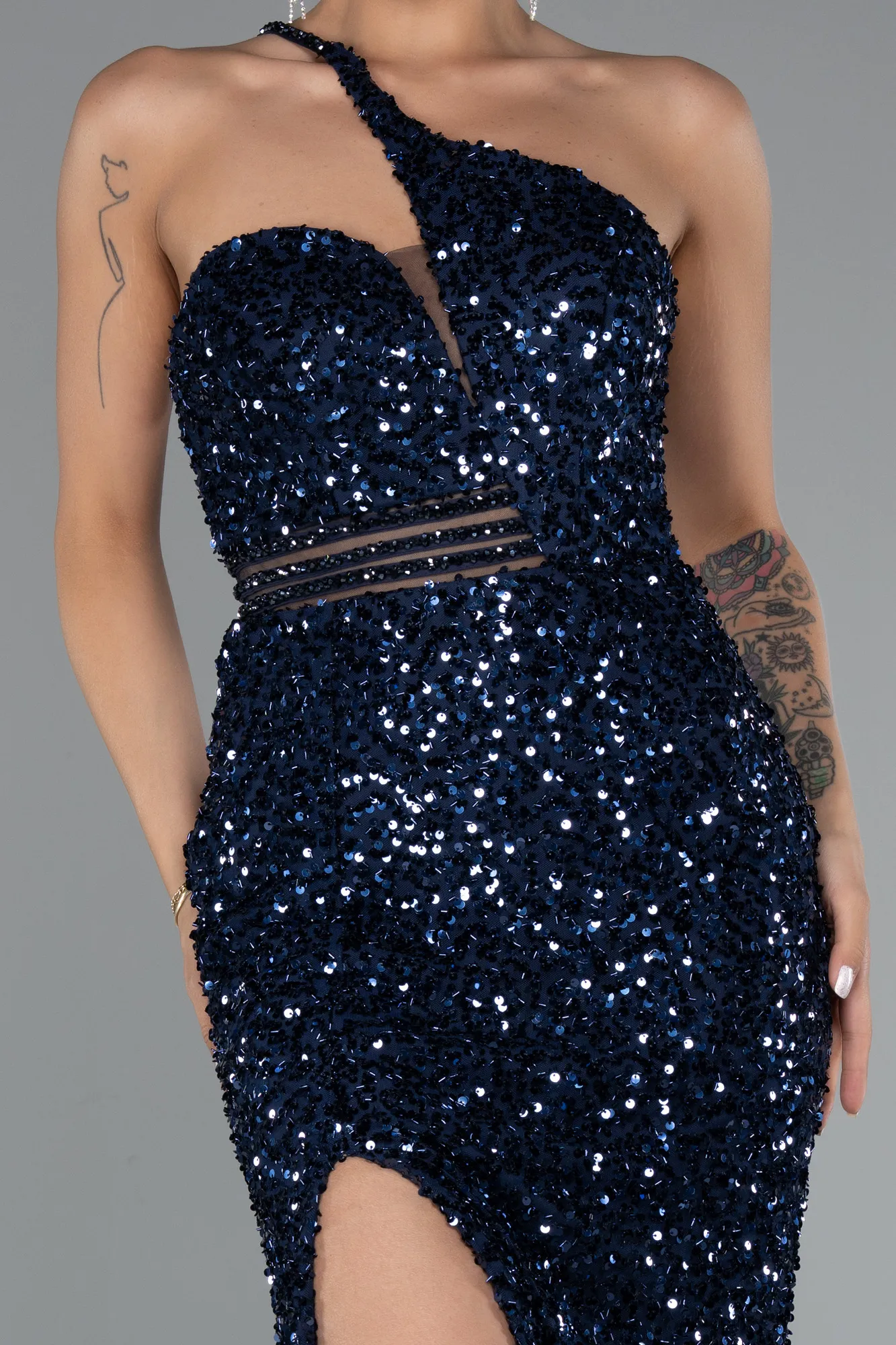 Navy Blue-Long Scaly Evening Dress ABU5070