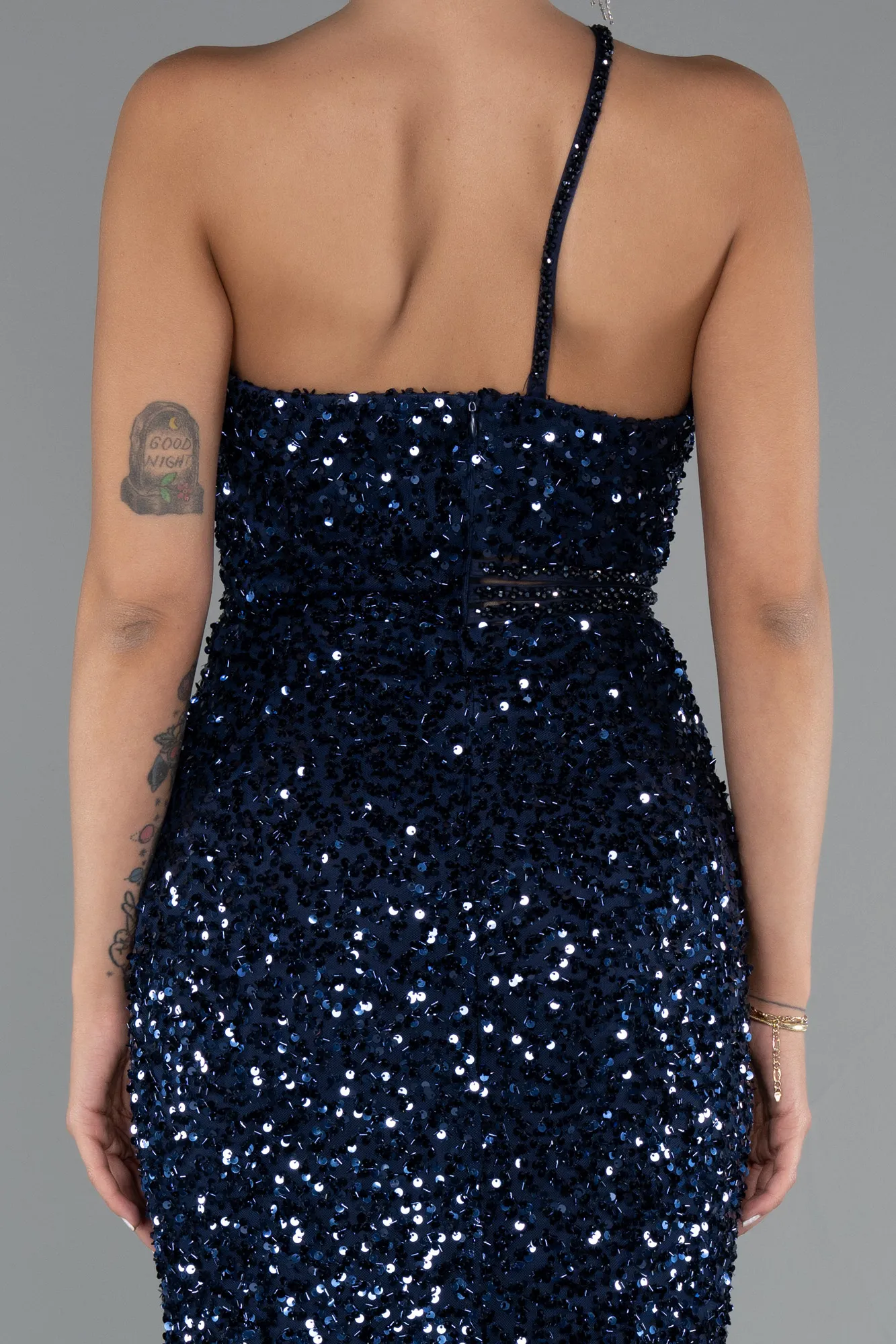 Navy Blue-Long Scaly Evening Dress ABU5070