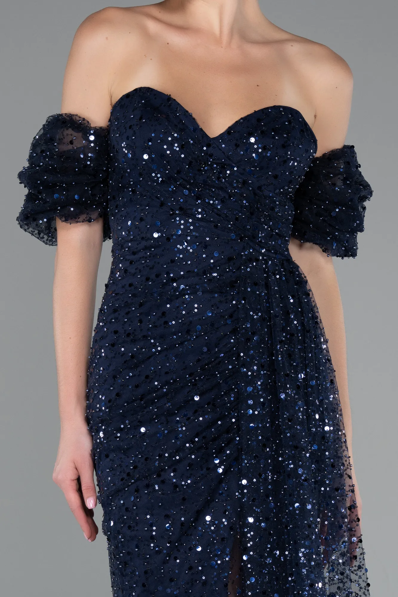 Navy Blue-Long Scaly Evening Dress ABU5075