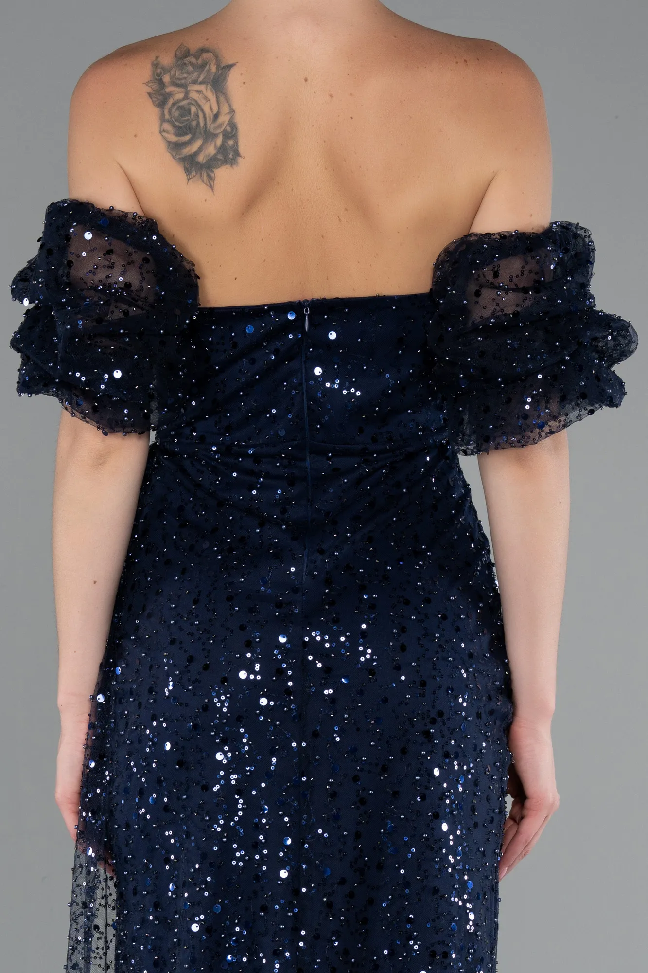 Navy Blue-Long Scaly Evening Dress ABU5075