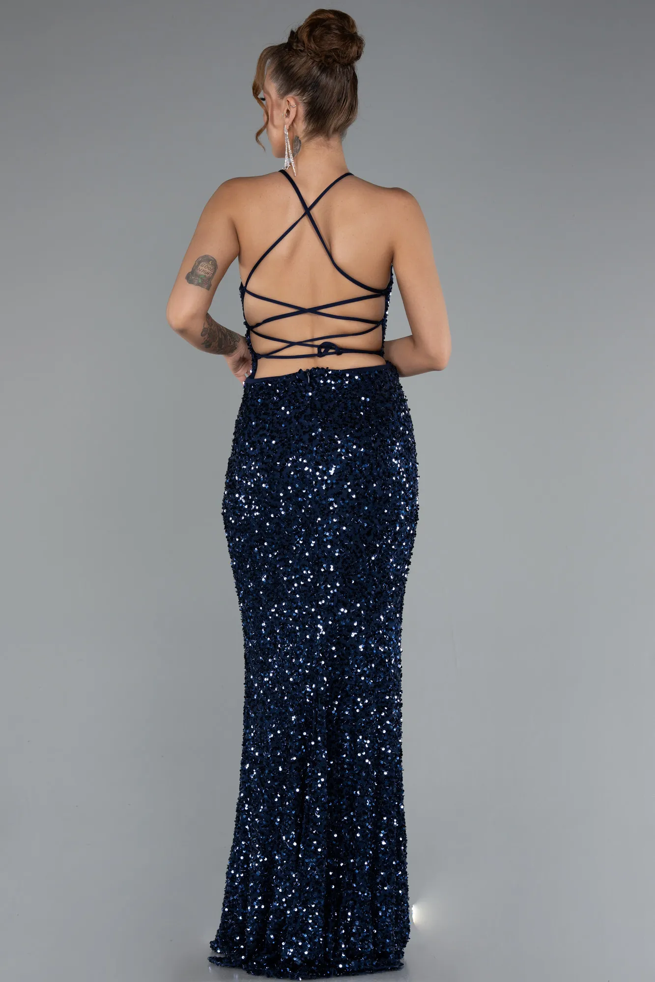 Navy Blue-Long Scaly Evening Dress ABU5106