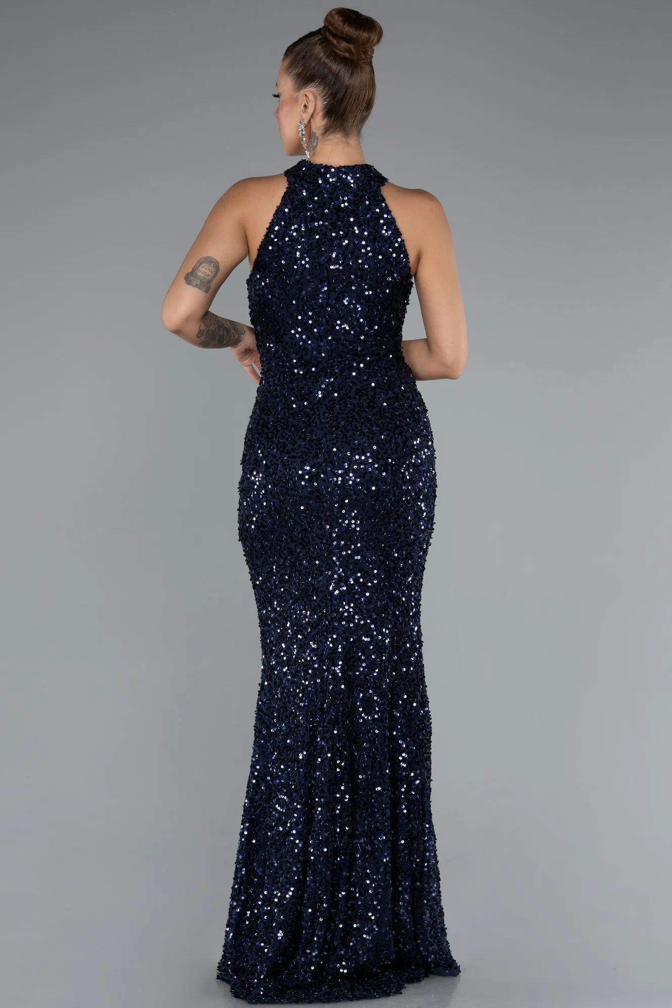 Navy Blue-Long Scaly Evening Dress ABU5135