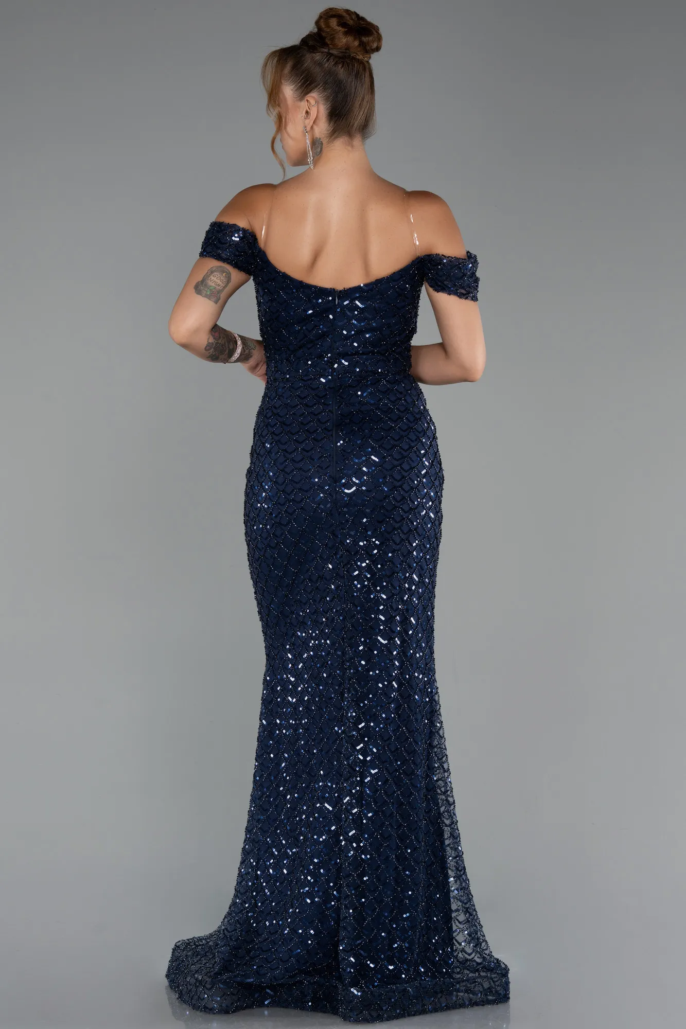 Navy Blue-Long Scaly Evening Dress ABU5286