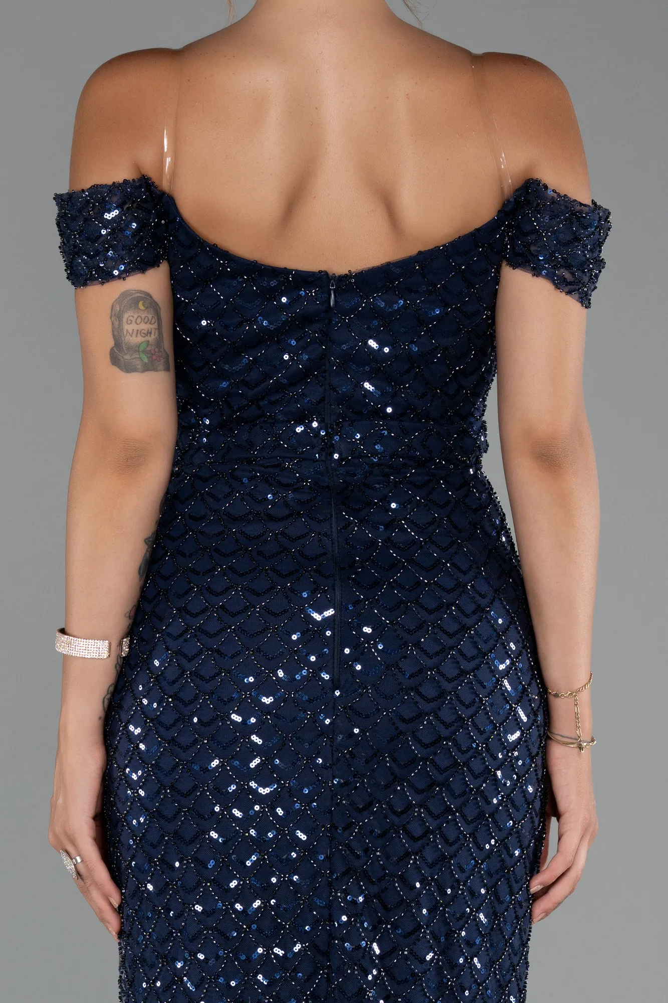 Navy Blue-Long Scaly Evening Dress ABU5286