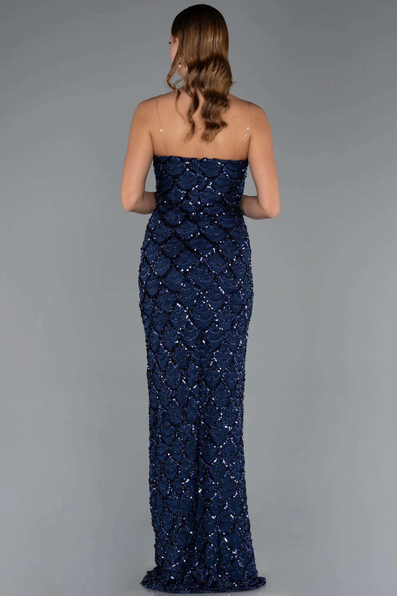 Navy Blue-Long Scaly Evening Dress ABU5491