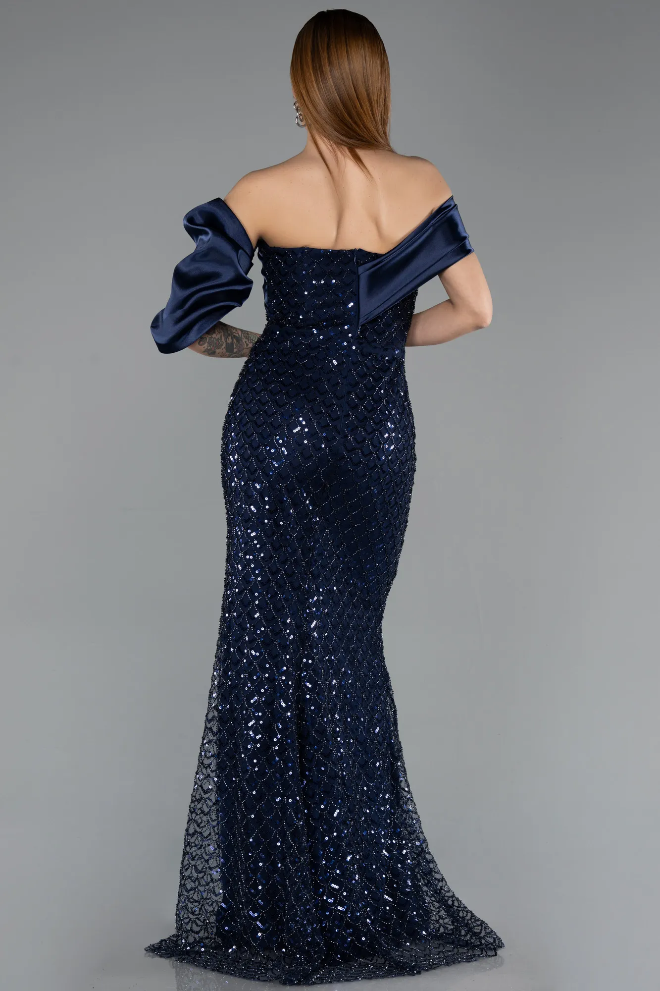 Navy Blue-Long Scaly Evening Dress ABU5529