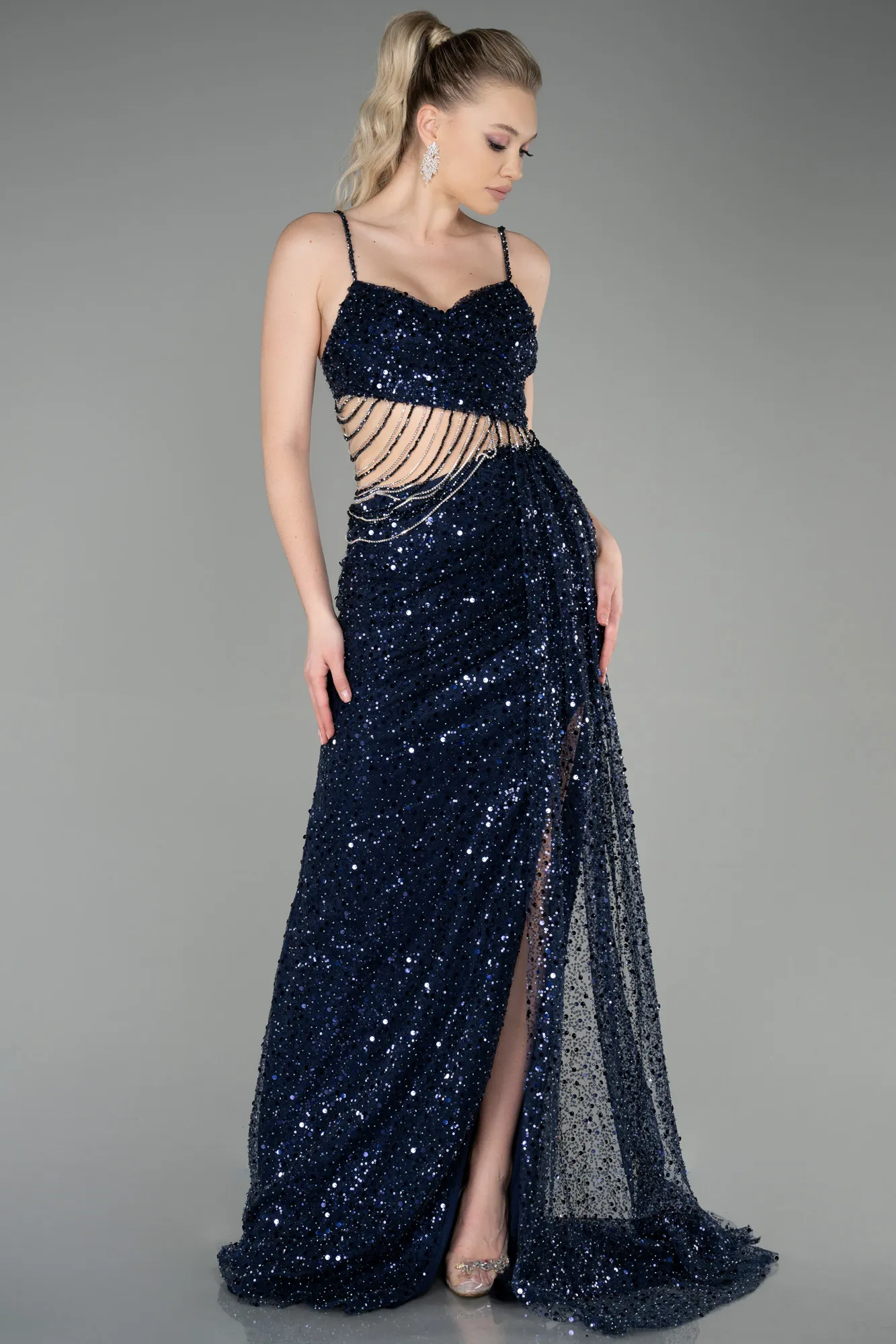 Navy Blue-Long Scaly Haute Couture ABU3347